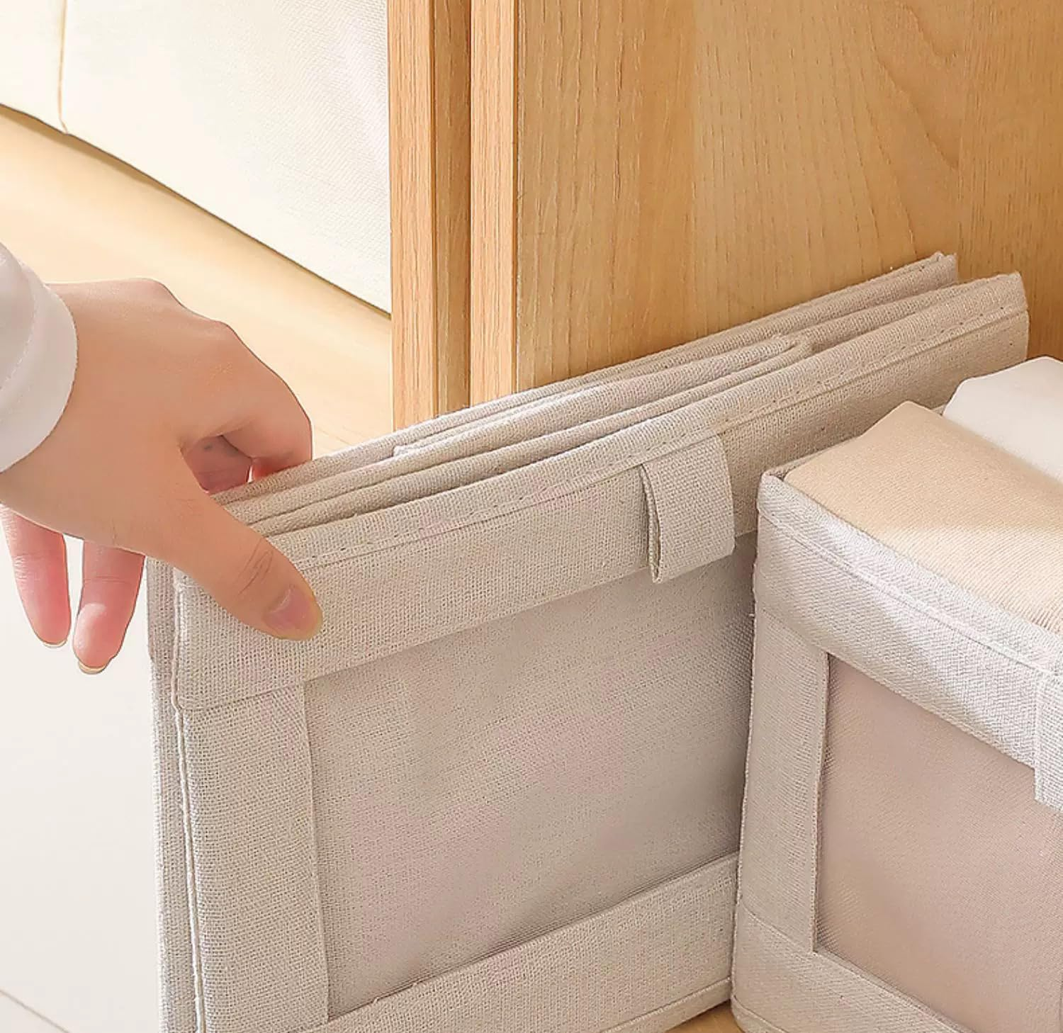 6 Pack Linen Closet Organizers and Storage Clothing Bins Large Foldable Box with Window Storage Baskets for Closet Shelf Jeans Clothes Toys Organization, Cube Storage Boxes for Organizing image number 1