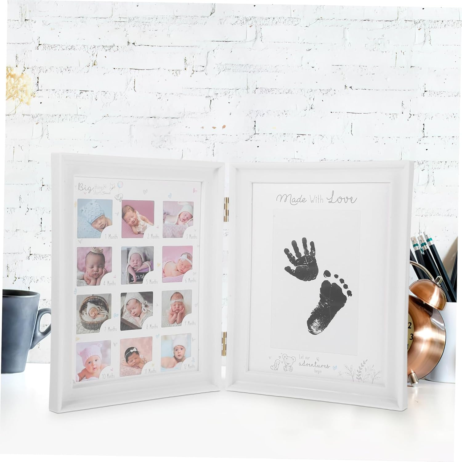 BESTOYARD Milestone Picture Frame Sturdy Newborn Handprint Footprint Kit Creative Keepsake for Showers Cardboard Material Capture Precious Memories image number 6