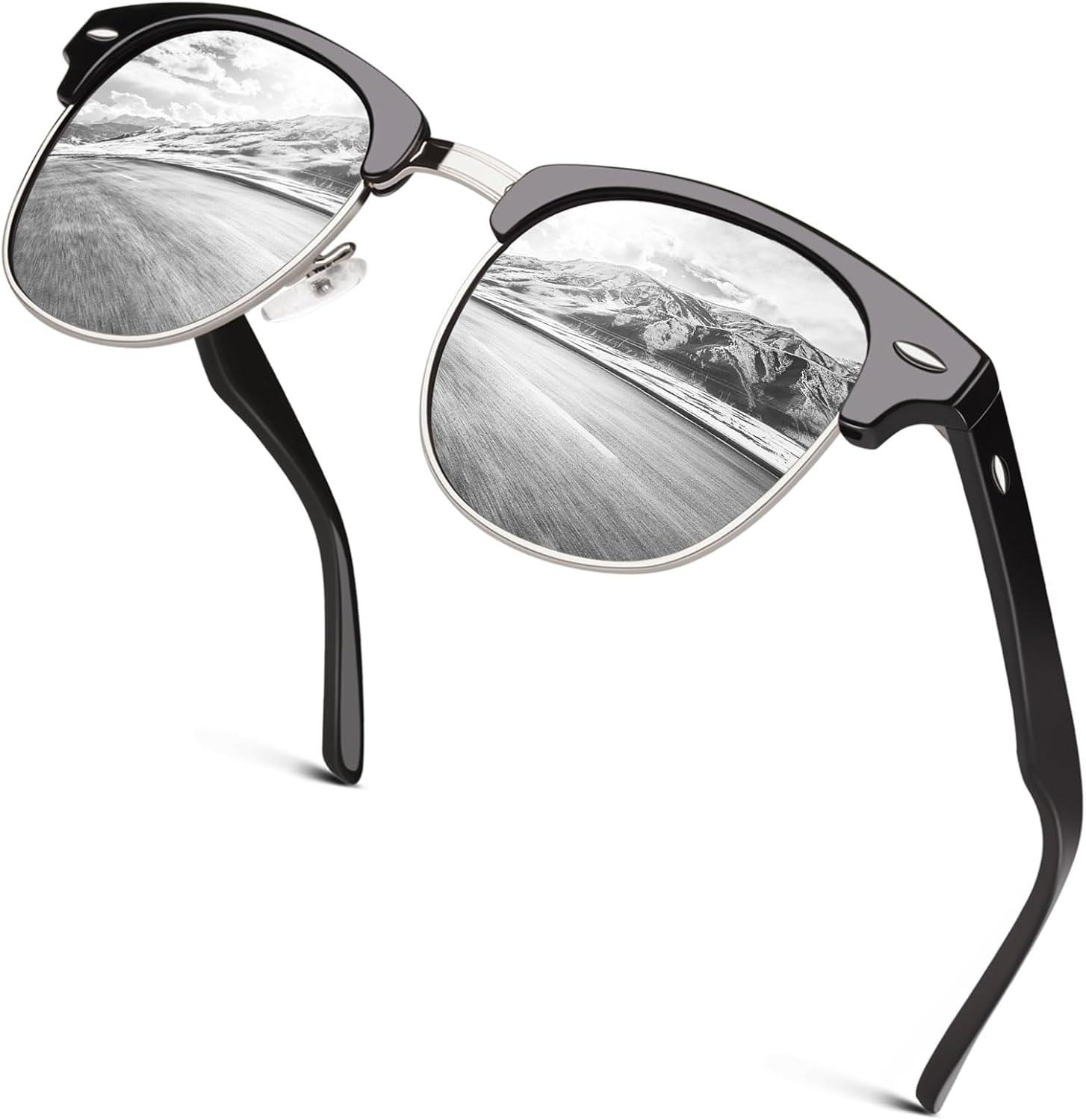 GQUEEN Classic Horn Rimmed Semi Rimless Polarized Sunglasses for Men Women GQO6 image number 3