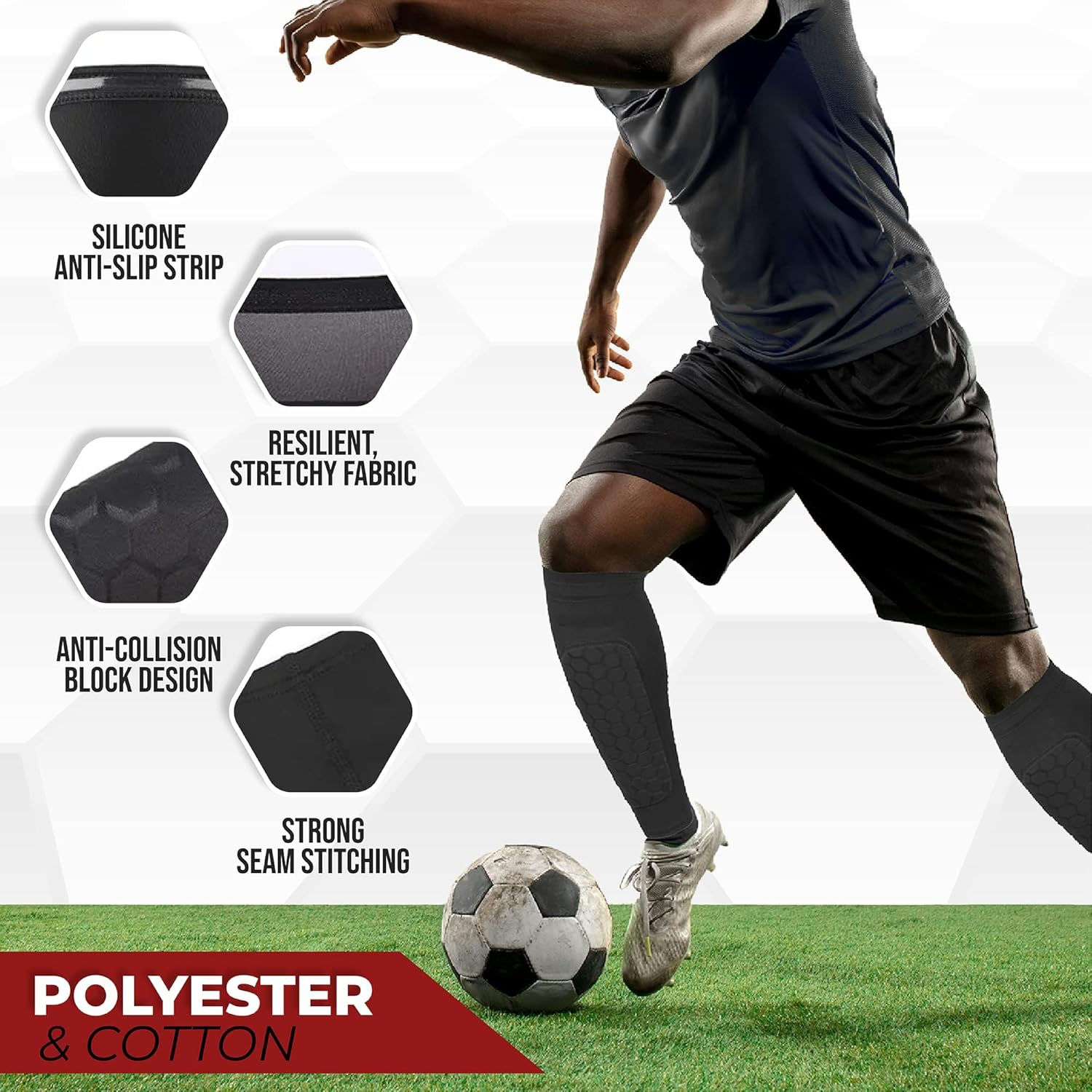 Soccer Shin Guards for Kids Youth, Shin Pads Soccer Sleeves with Impact Absorption, Breathable, & Lightweights, Calf Compression Sleeve with Honeycomb Pads