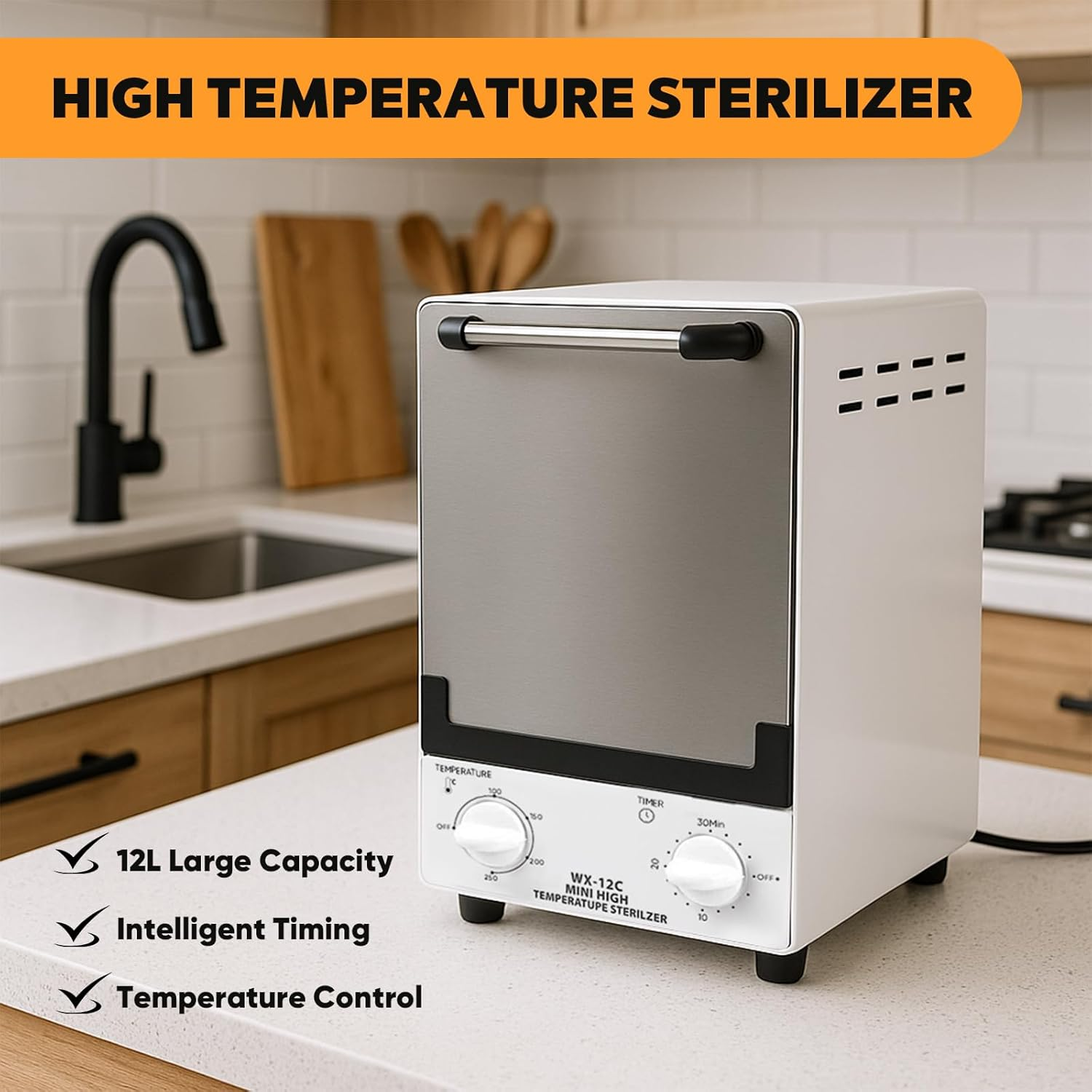 High Temperature Sterilizer,12L Large Steriliser for Nail Tools,Infrared Autoclave Sterilizer,Adjustable Temperature and Time Control,Suitable for Beauty and Nail Salons,Dental Clinics,Tool Sterilizer image number 2