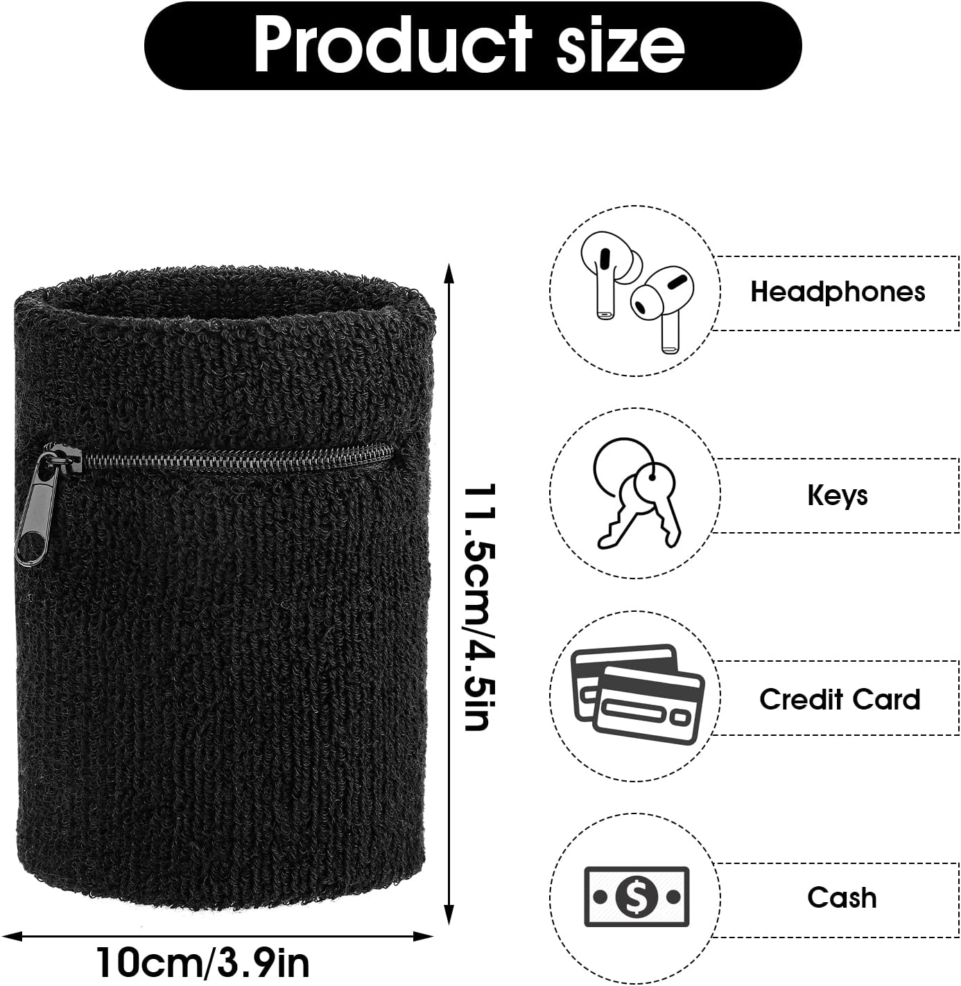 Yolev 2 Pieces Sport-Wristband Wrist-Pouch Zipper Wrist-Wallet for Tennis, Basketball, Football, Running, Fitness, and Other Outdoor Sports image number 1