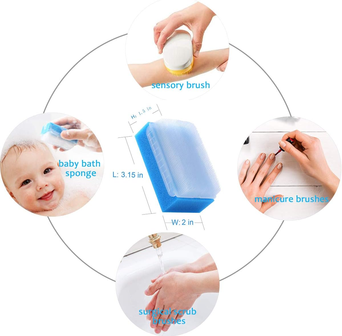 Wellgler'S OT Sensory Brush for Autism Therapy, Surgical Scrub, Baby Sponge for Bathing, Cradle Cap (6 Pack) image number 4