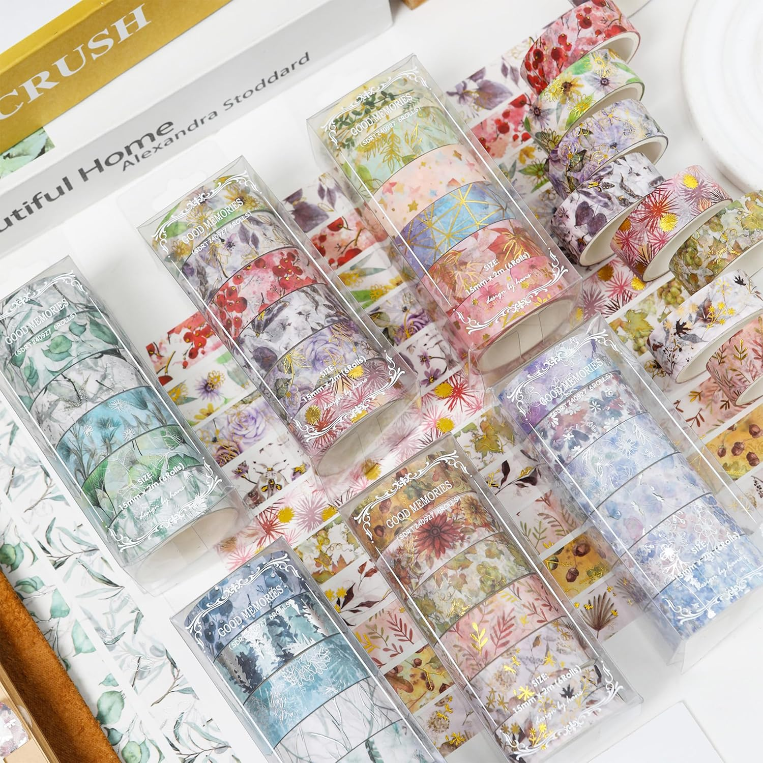 YUBBAEX 6 Rolls Floral Gold Washi Tape Set Silver Foil Masking Tape Decorative for Arts, DIY Crafts, Bullet Journal Supplies, Planners, Scrapbook, Card/Gift Wrapping (Botanical Whisper) - Mystic Petals image number 7