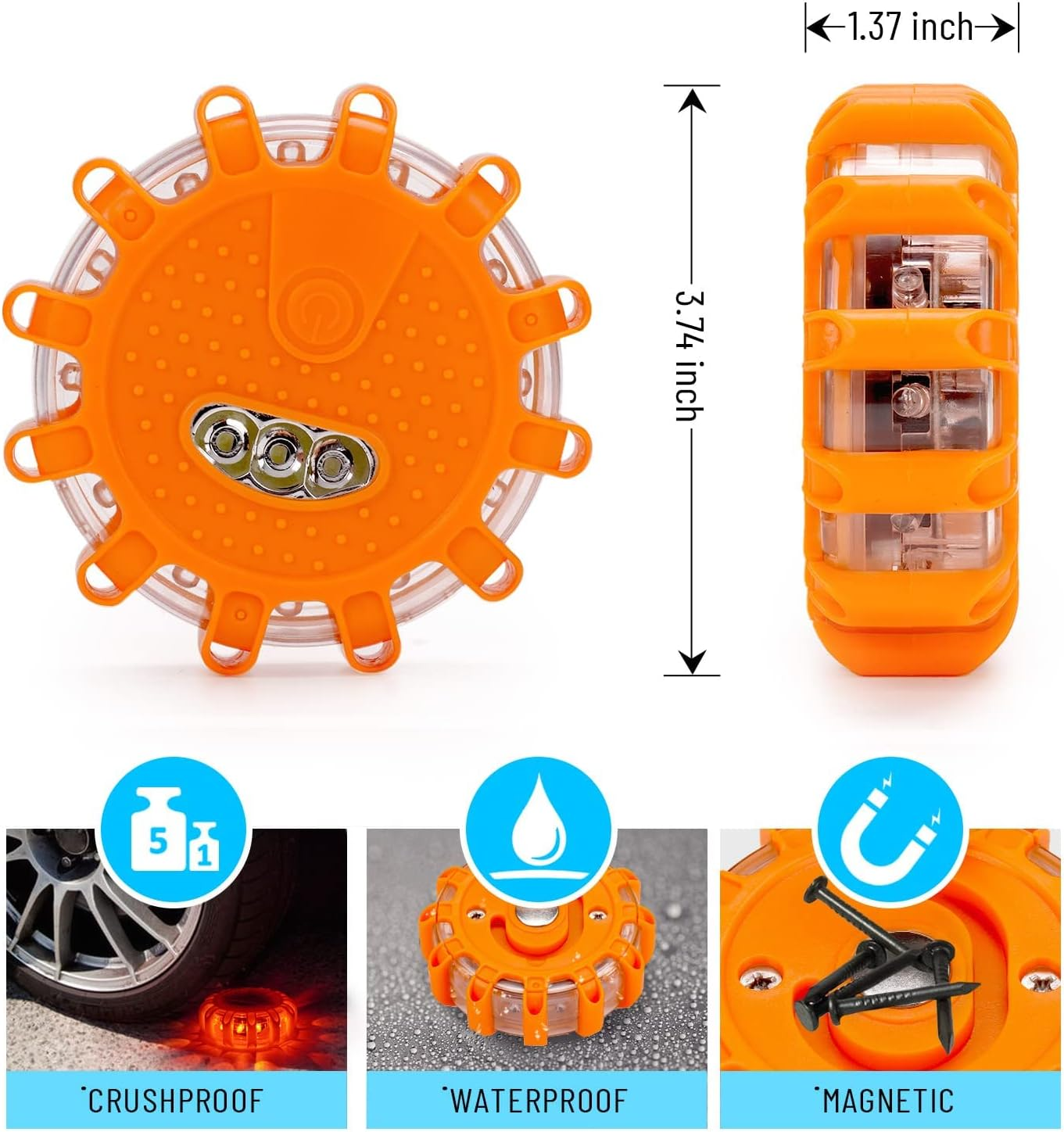 LED Road Flares Safety Flashing Warning Lights, Magnetic Base Hook Carrying Bag 9 Flash Modes, for Car Truck Boat 3Pack(Batteries Not Included) Orange image number 1