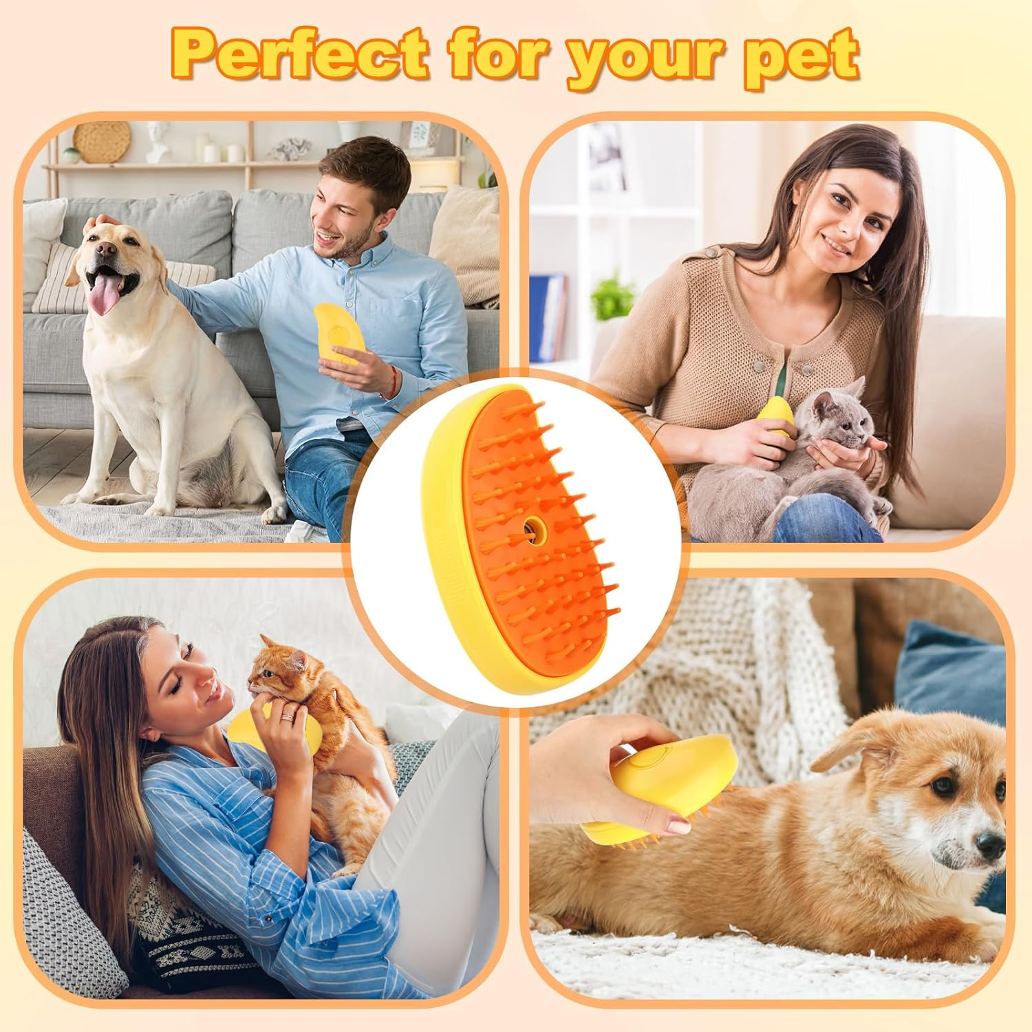 Steamy Cat Brush, Cat Steam Brush for Hair Cleaner, 3-In-1 Steam Brush for Cats, Cat Care Brush Pet, Cat Spray Massage Comb, Pet Hair Remover, Hair Removal Comb for Cats and Dogs