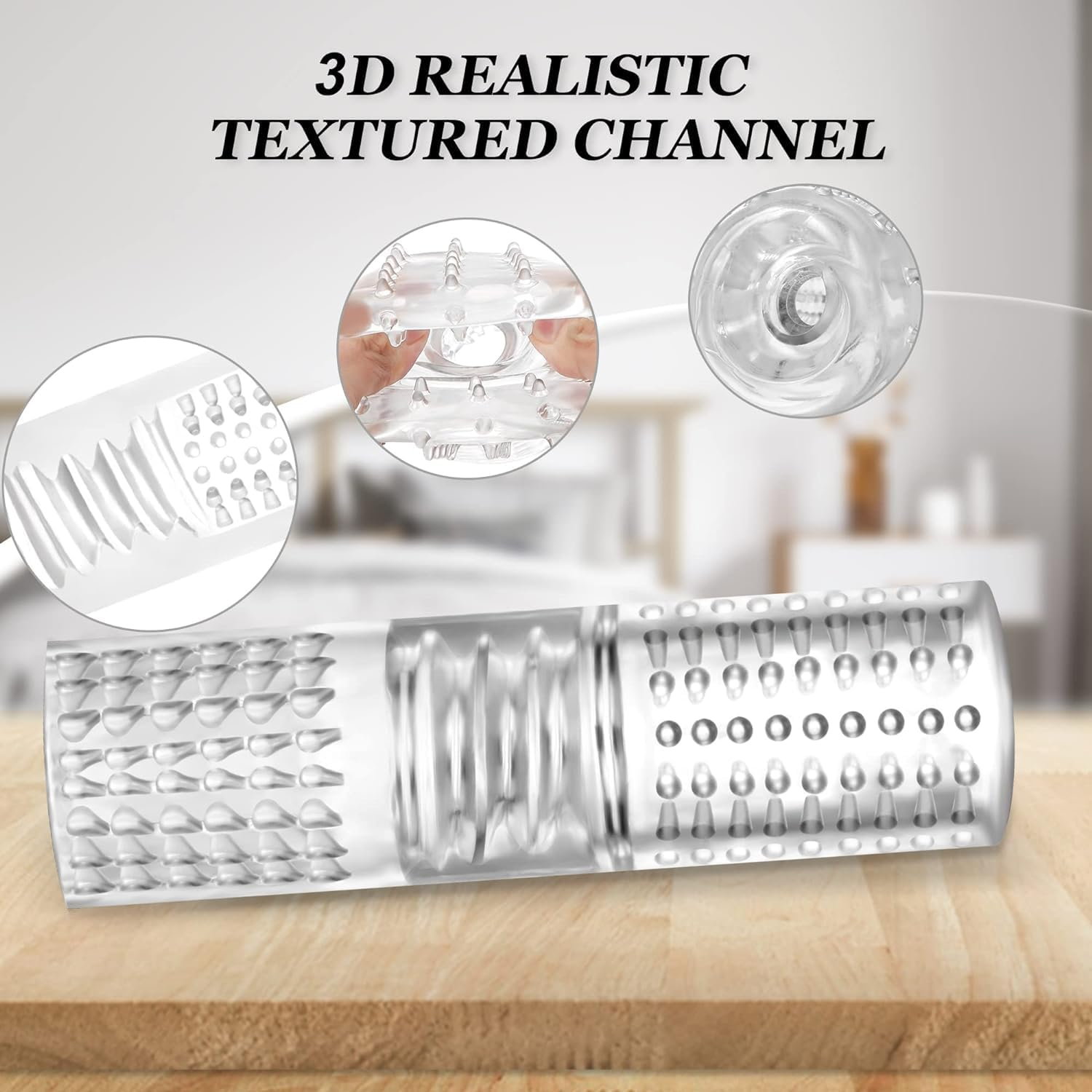 Male Masturbators, Portable Transparent Pocket Pussy Stroker Trainer Open Ended Realistic Spiral Textured Blowjob Sex Toys Penis TPE Masturbation Sleeve for Men Masturbator Adult Sex Toys image number 4