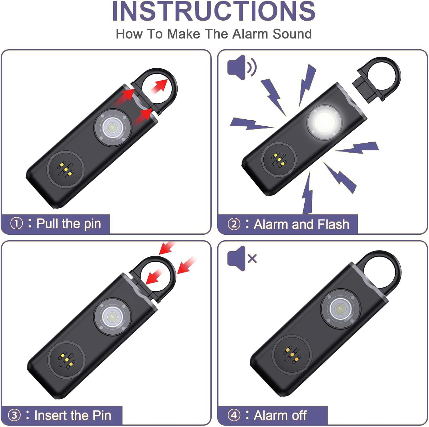 OQIMAX Upgrade Personal Alarm for Women, 130Db Loud Rechargeable Personal Safety Alarm Keychain with Strobe LED Light, Emergency SOS Pocket Alarm for Students, Kids, Walker, Elderly,(Black) - Blackwhite image number 3