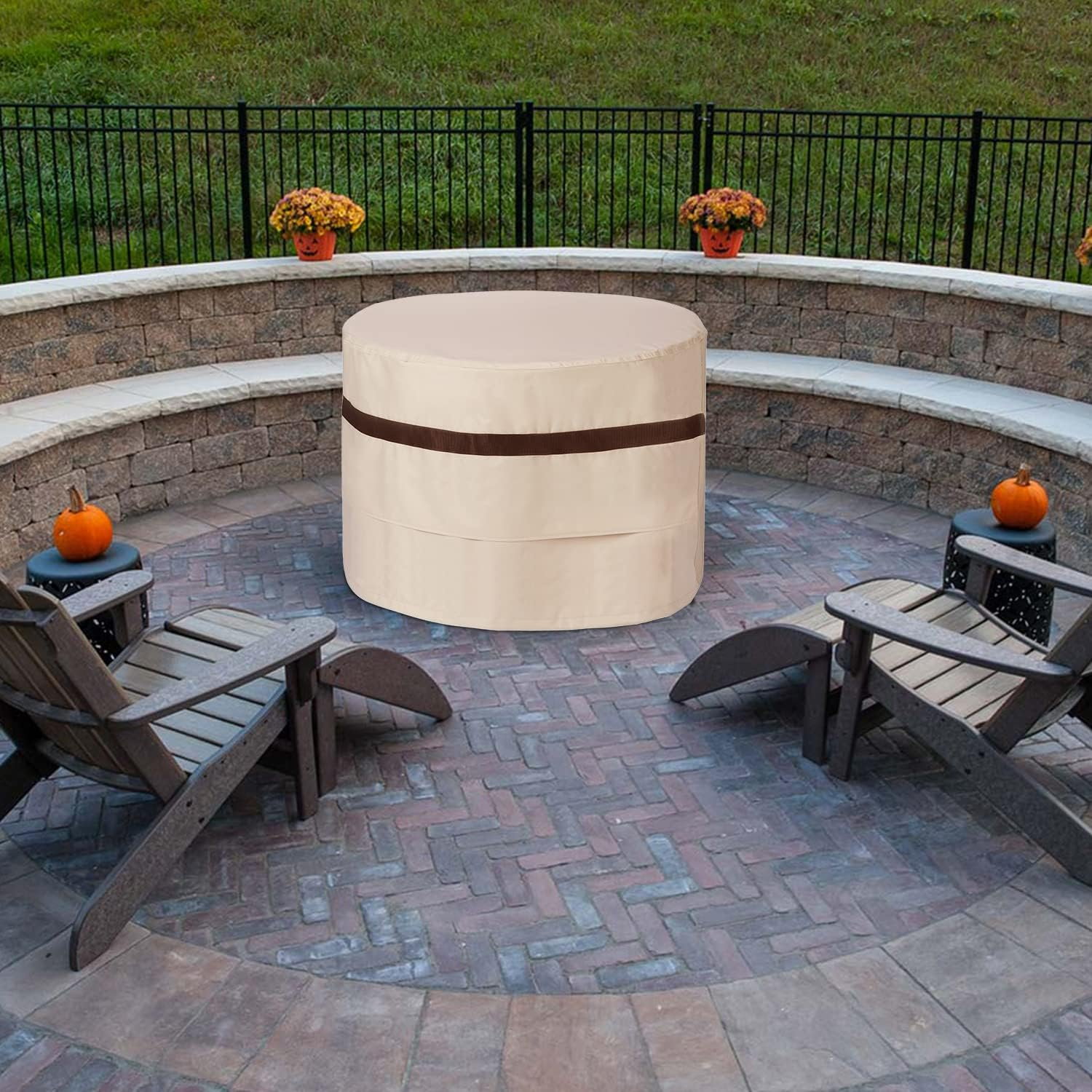 32 Inch Outdoor Fireplace round Cover Waterproof round Fire Pit Table Cover 24'' Height Uv-Resistant round Patio Small Gas Firepit Covers image number 6