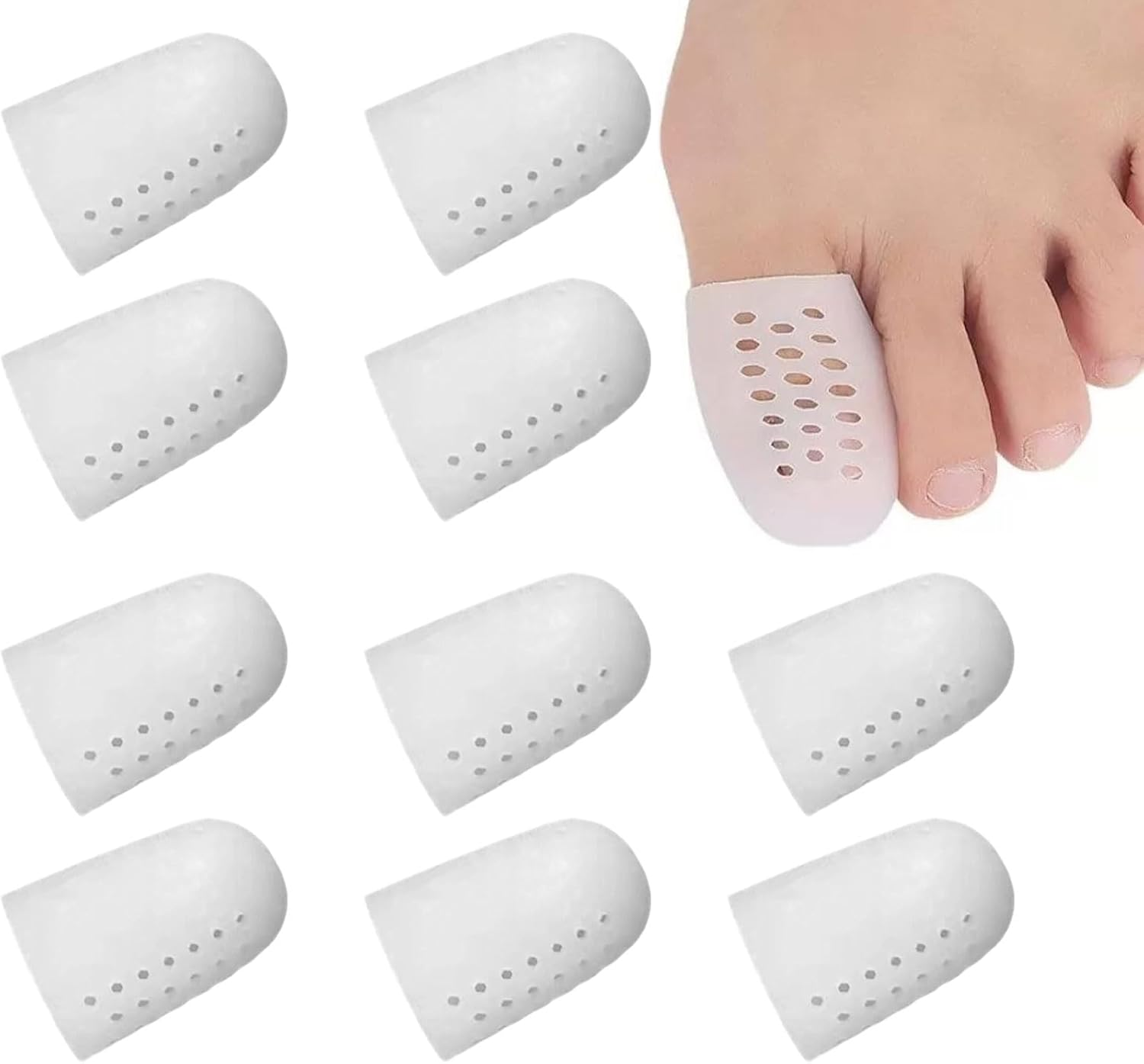 Big Toe Protector, 10Pair Breathable Gel Toe Cap Silicone Toe Cover Sleeves with Holes, Relieve Ingrown Toenails, Corns, Blisters, Hammer Toes, Reduce Friction image number 4