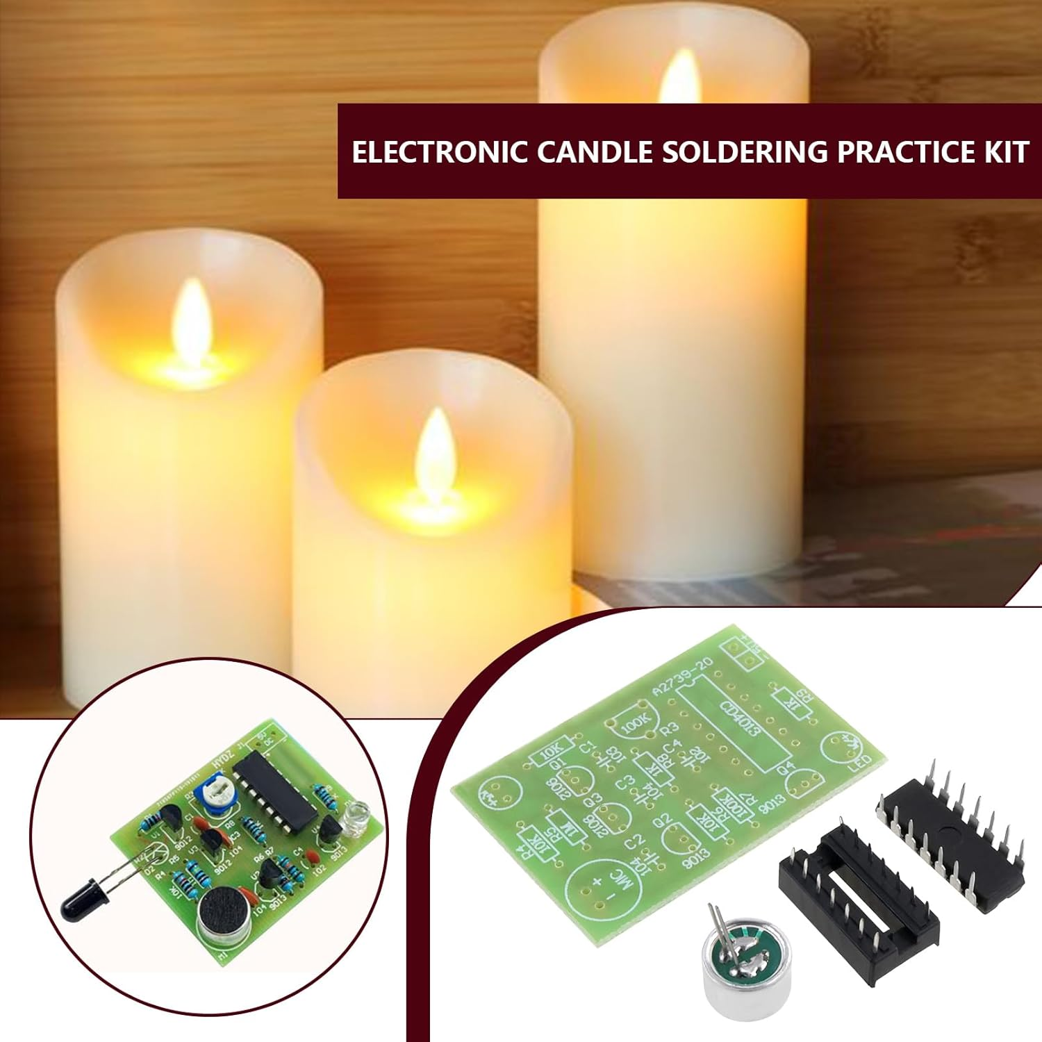 YINETTECH 2 Sets Electronic Candle Kit Soldering Practice Kit Compatible with Children Students Electronics Kit Led DIY Kit image number 3