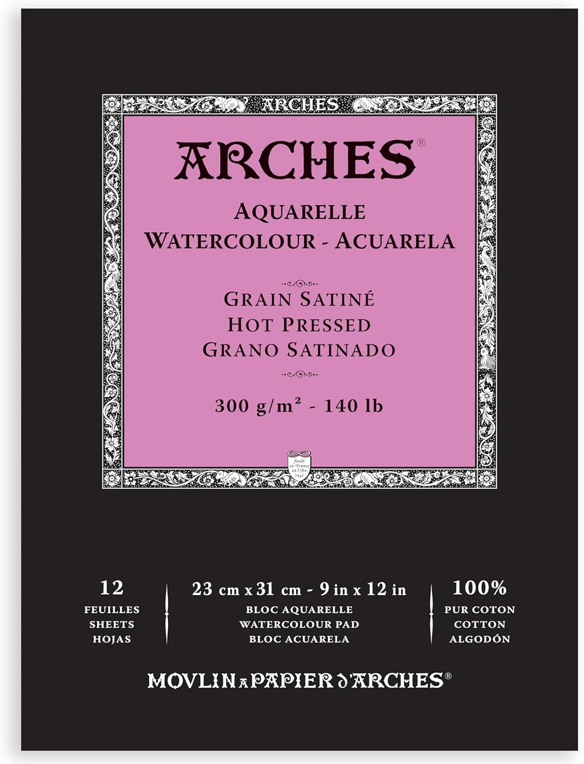 Arsh 1795097 Watercolor Paper Pad, 10.6 Oz (300 G), Extra Fine 9.1 X 12.2 Inches (23 X 31 Cm), 12 Sheets, Natural White image number 1