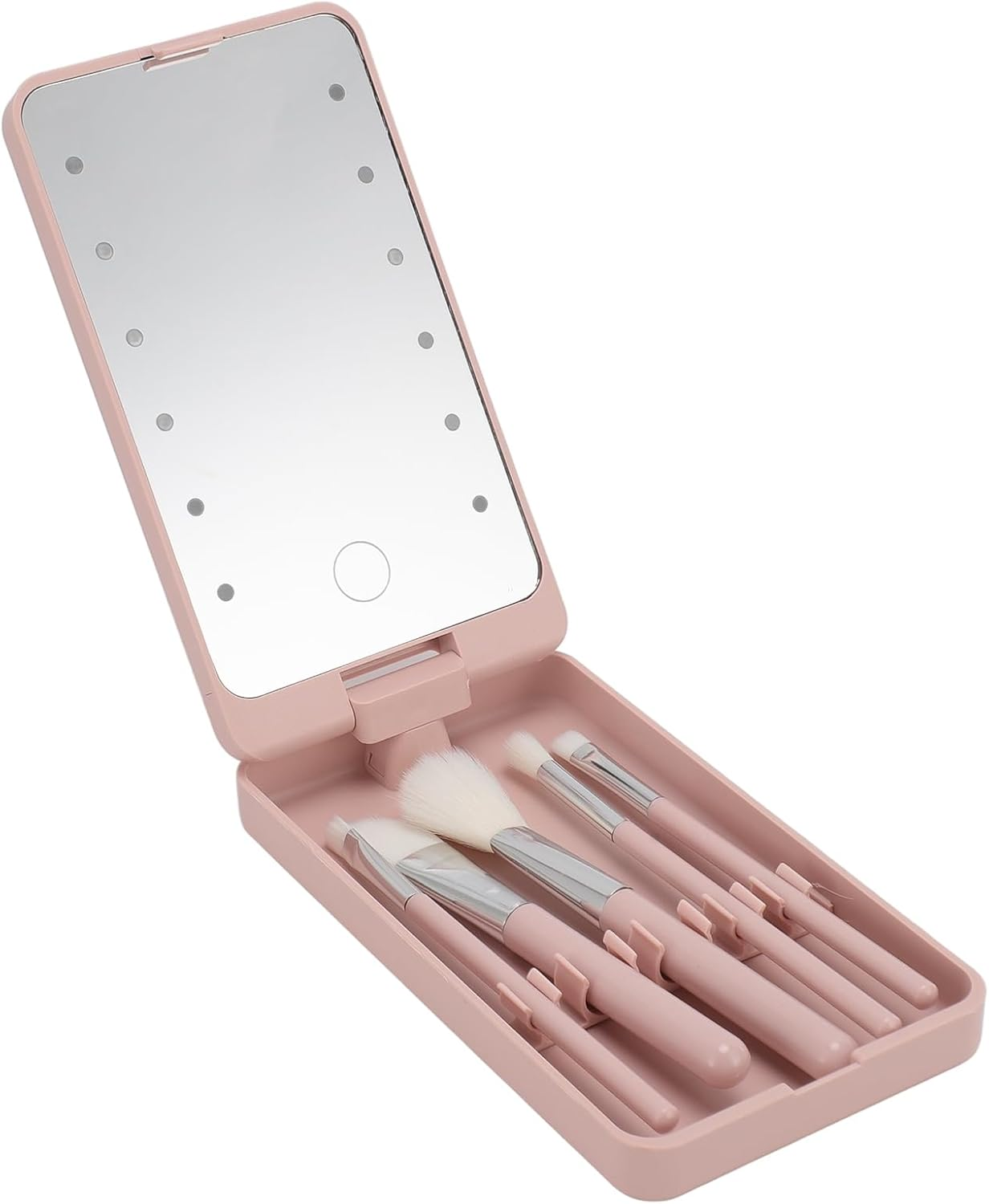 Travel Makeup Brush Set, Small Complete Function Cosmetic Brushes Kit with LED Makeup Mirror, Travel Small Makeup Brushes with Brush Case, LED Mirror for Home Dormitory Travel image number 6