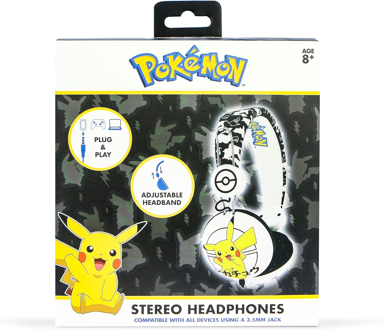 OTL Technologies Tween Kids Pokemon Pikachu Headphones (Foldable, Padded Headphones, Colourful Comic Design, for Boys and Girls) White/Black image number 6