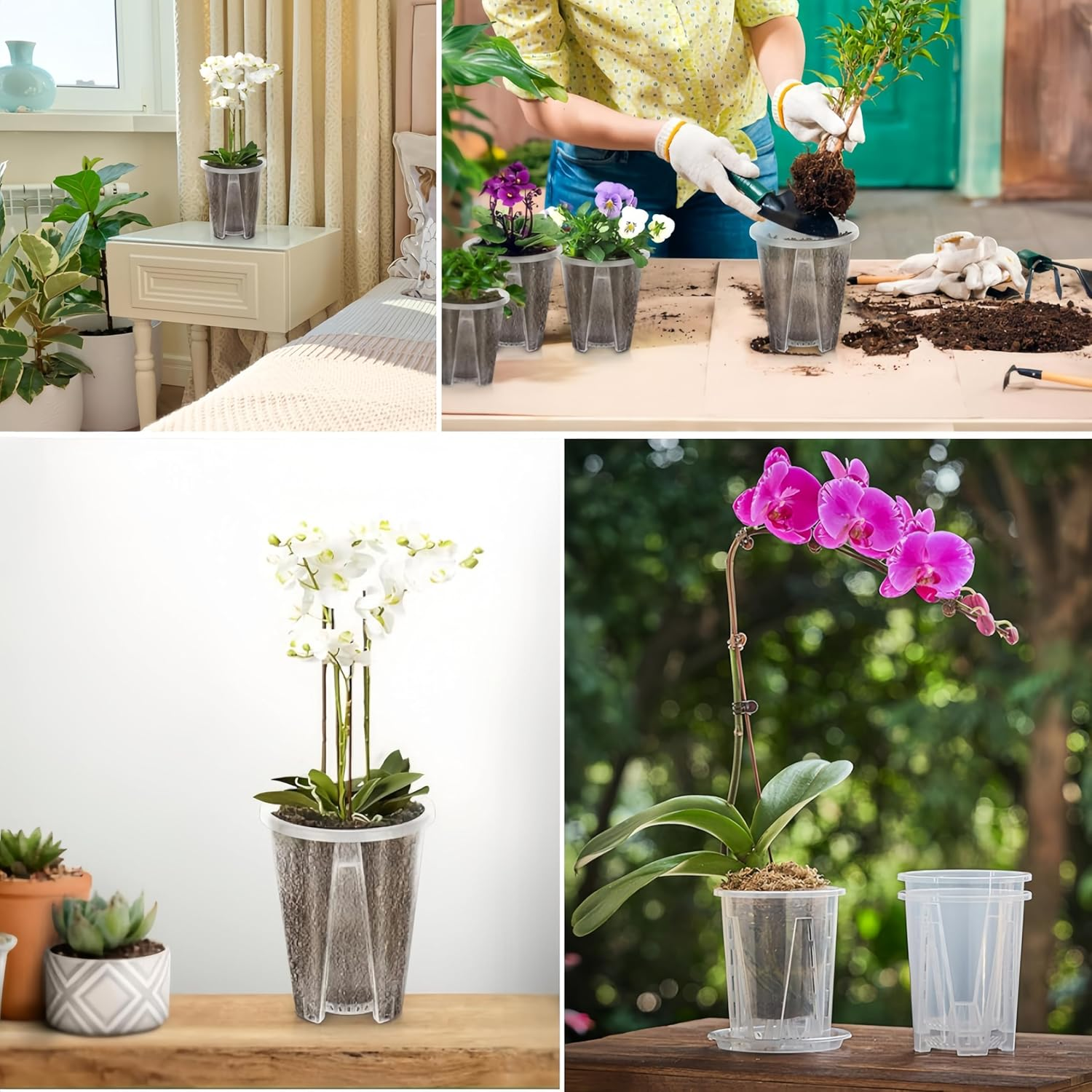 5 Pcs Clear Plastic Orchid Pots with Holes and Saucers for Plants,14 X 16.5 Cm Transparent Pot Breathable Slotted Orchids Planter Hard Flower Pots Nursery Pots, Houseplant image number 3