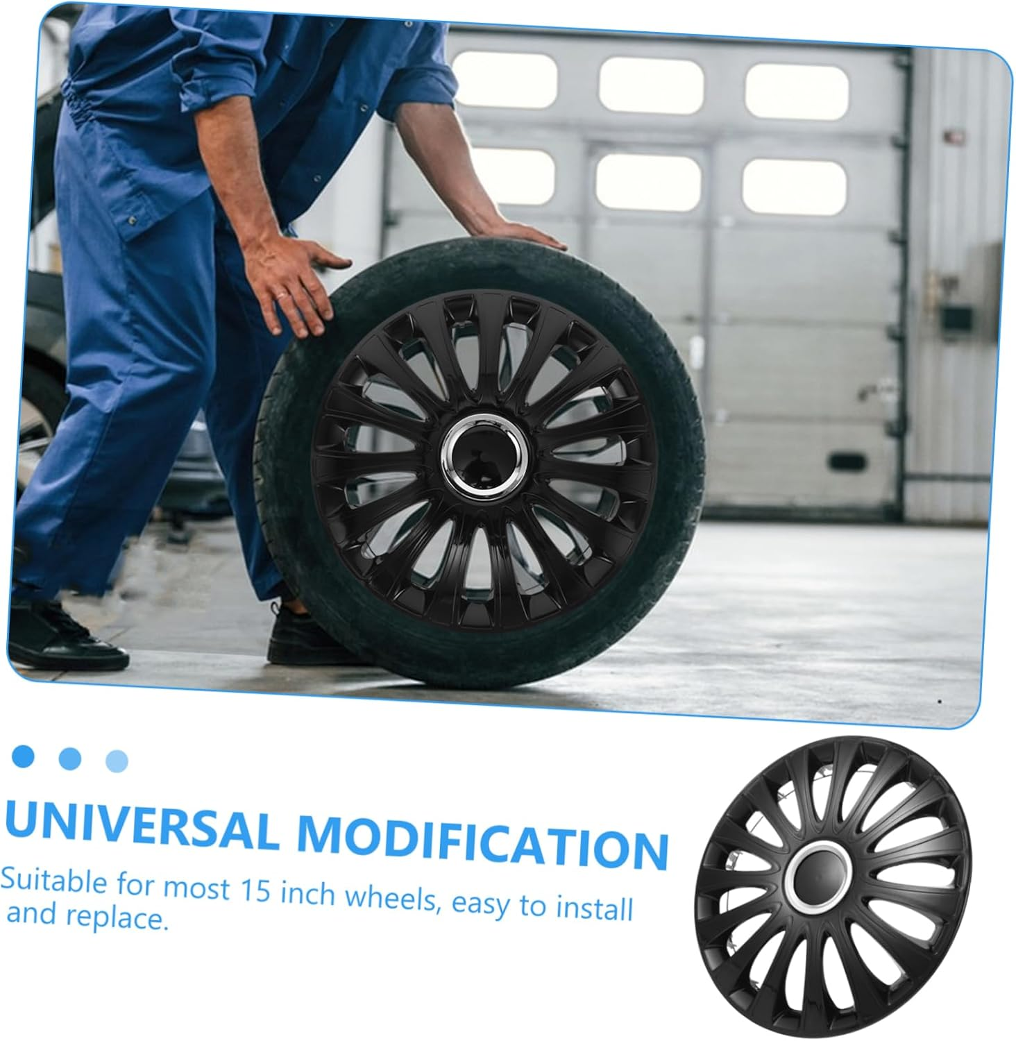 CHILDWEET 14-Inch Universal Car Wheel Hub Covers Full Black Decorative Automotive Hubcaps Protective Wheel Covers for Vehicle image number 2