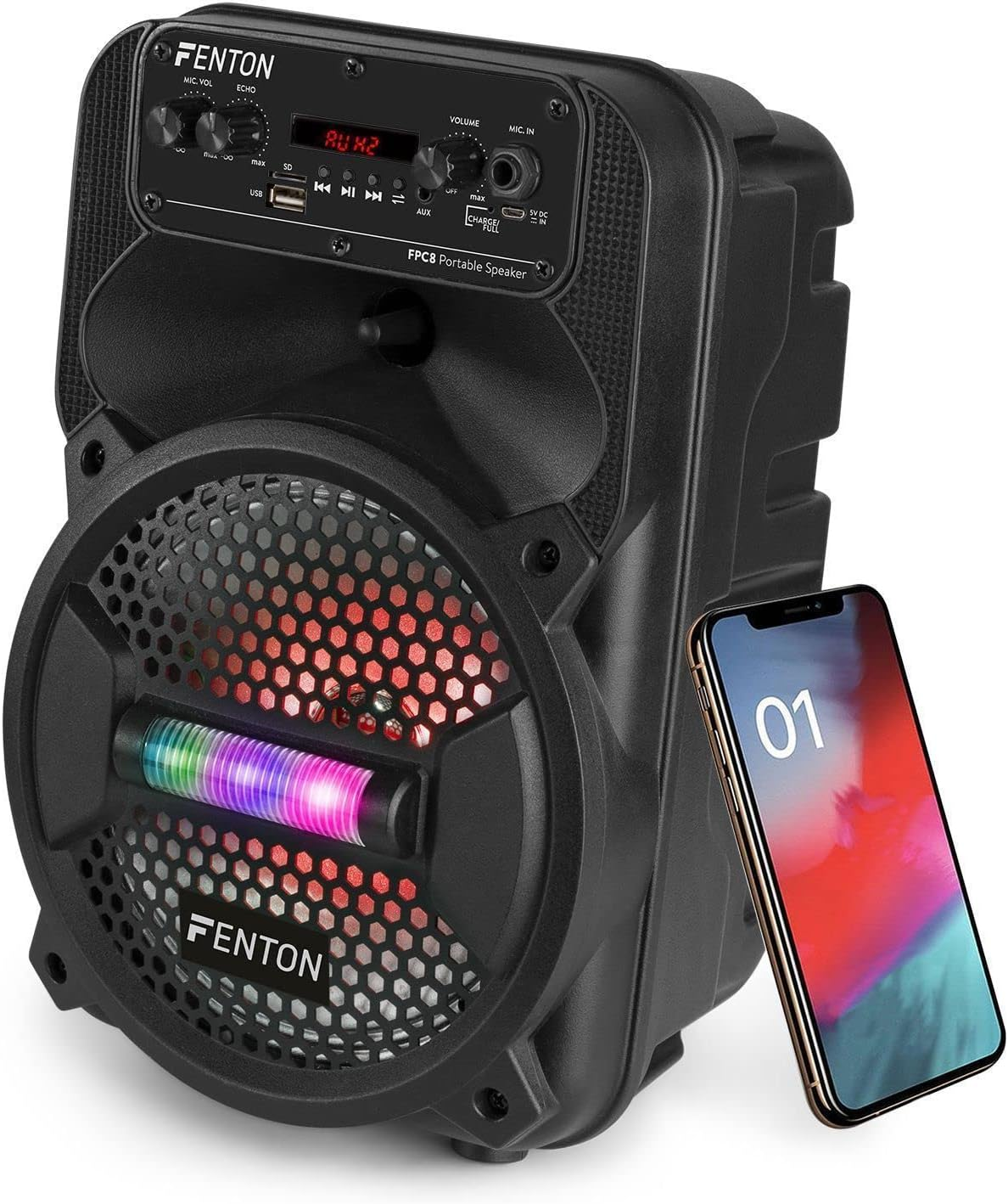 Fenton FPC8 Portable Wireless Bluetooth Party Speaker with LED RGB AUX Remote USB for Karaoke with Portable Battery image number 4