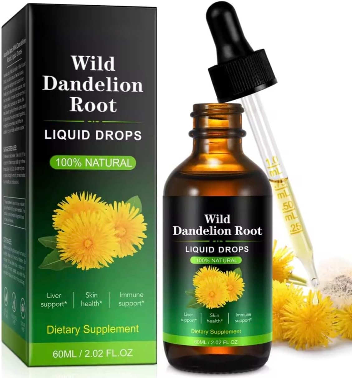 Wild Dandelion Root Liquid Drops &ndash; 100% Natural Herbal Extract &ndash; 60Ml (2 Fl. Oz) &ndash; Dandelion Root Concentrate &ndash; Dietary Supplement