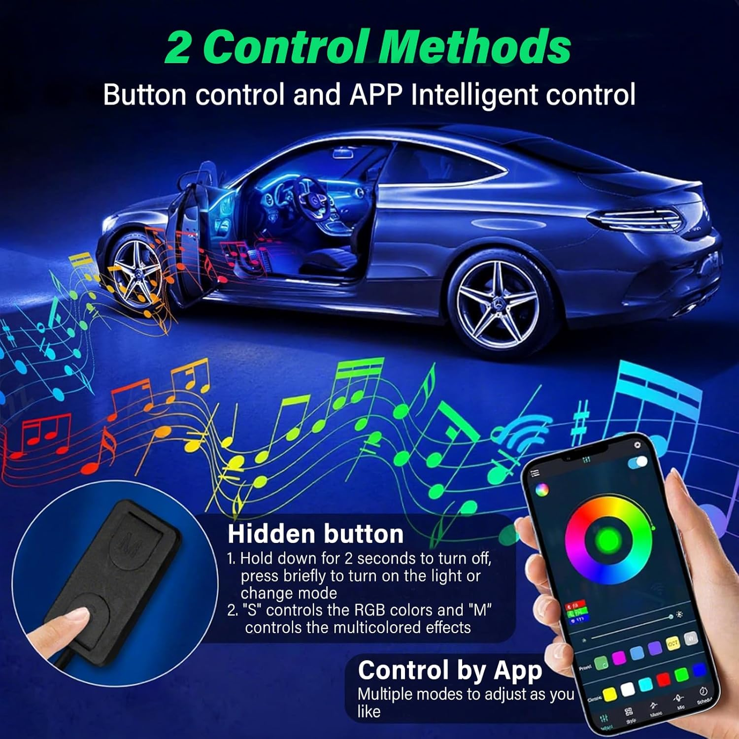 Cooloops Interior Car LED Strip Light,Rgb 18 in 1 Ambient Lighting Kits with APP Controlled Music Sync,Adjustable Brightness Neon Lighting for Cars, Jeep,Suv Decor image number 6