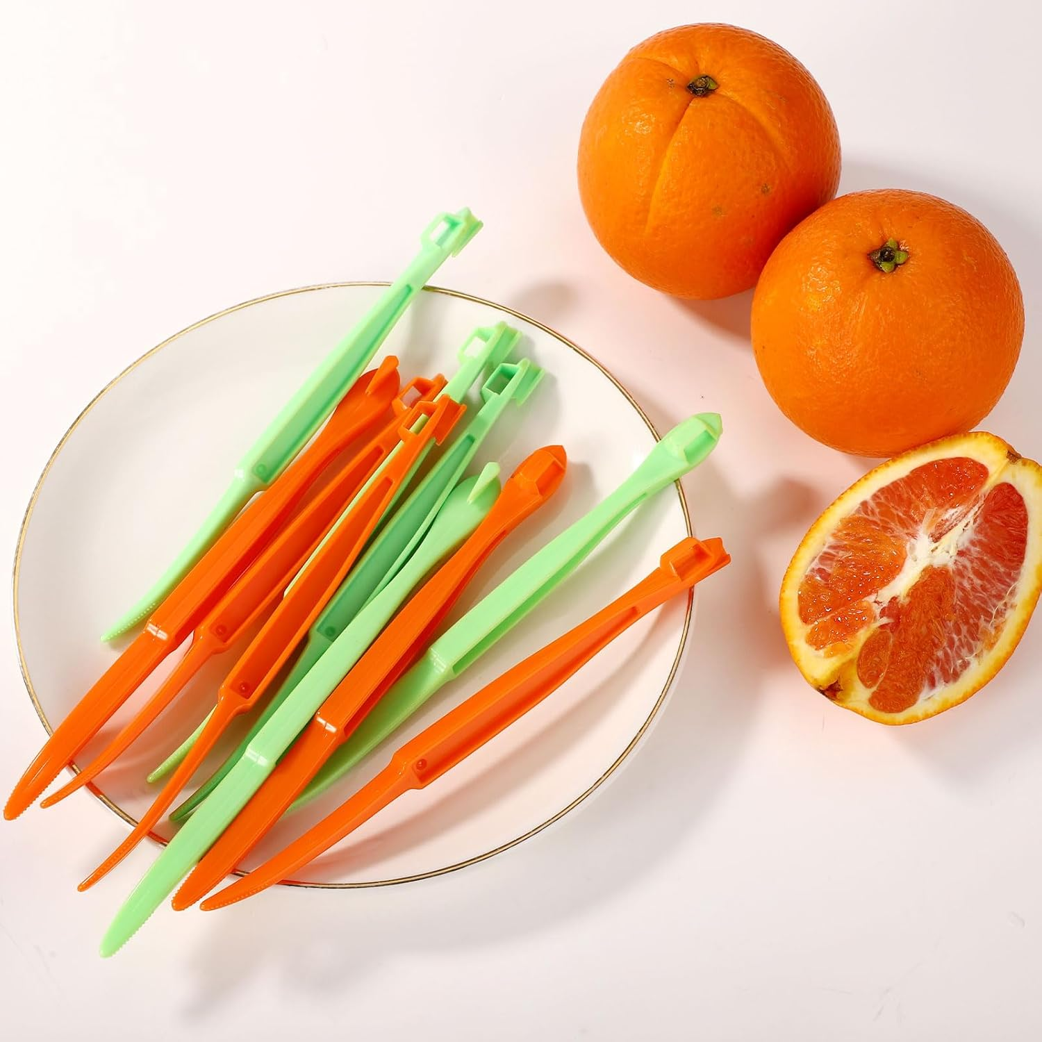 10Pcs Orange Peeler Tool, Plastic Orange Peeler Citrus Skin Peelers with Long Handle Citrus Peel Cutter Fruit Skin Peeler Kitchen Accessory Kitchen Gadget(Grass Green & Orange) - (Grass Green  Orange) image number 4