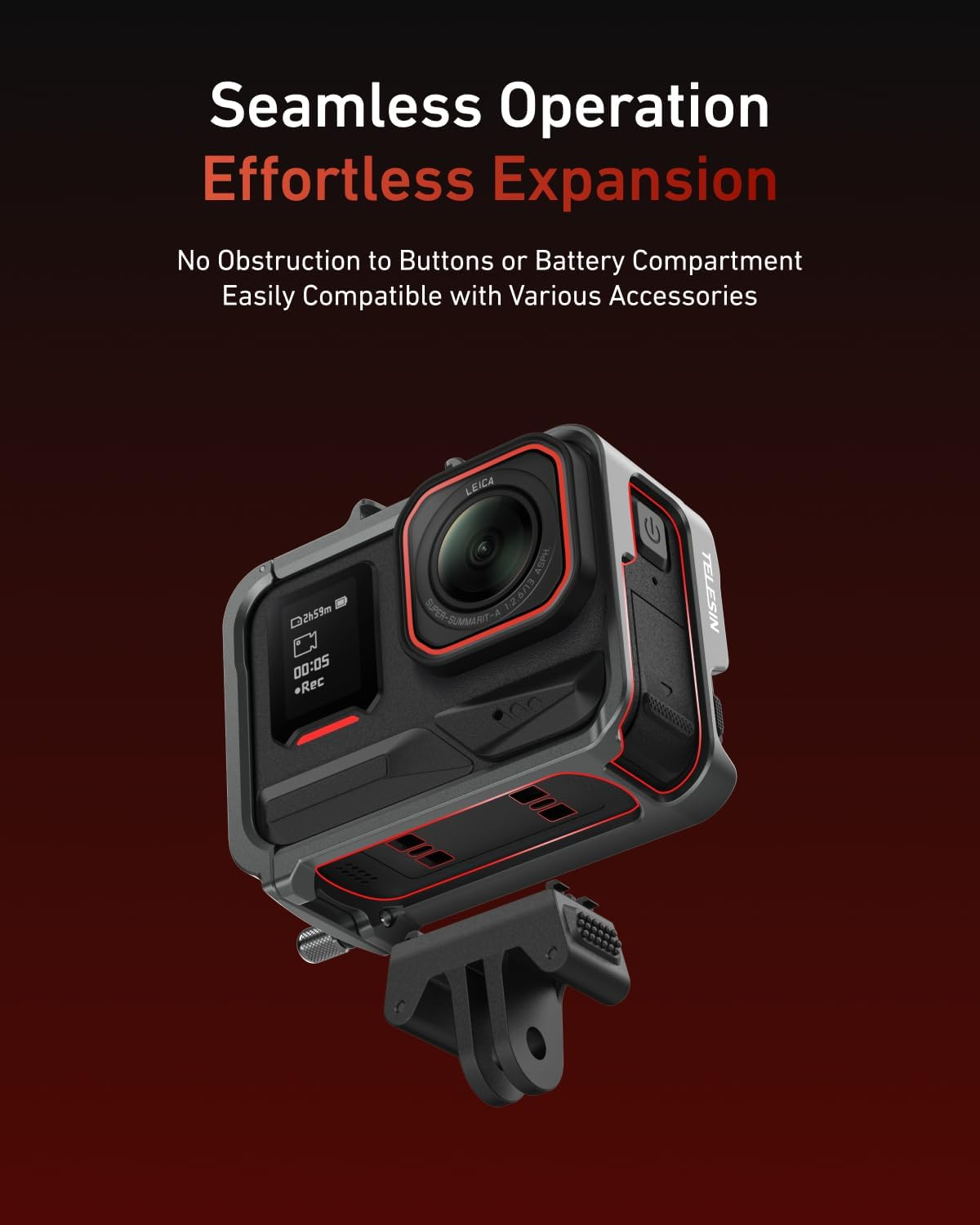 TELESIN Aluminum Alloy Protective Frame Case for Insta 360 Ace Pro2/Ace Pro/Ace, Quick-Release Metal Cage Protective Frame Housing Sleeve with 1/4" Screw and Cold Shoe, Ace Pro/Ace Accessories image number 4