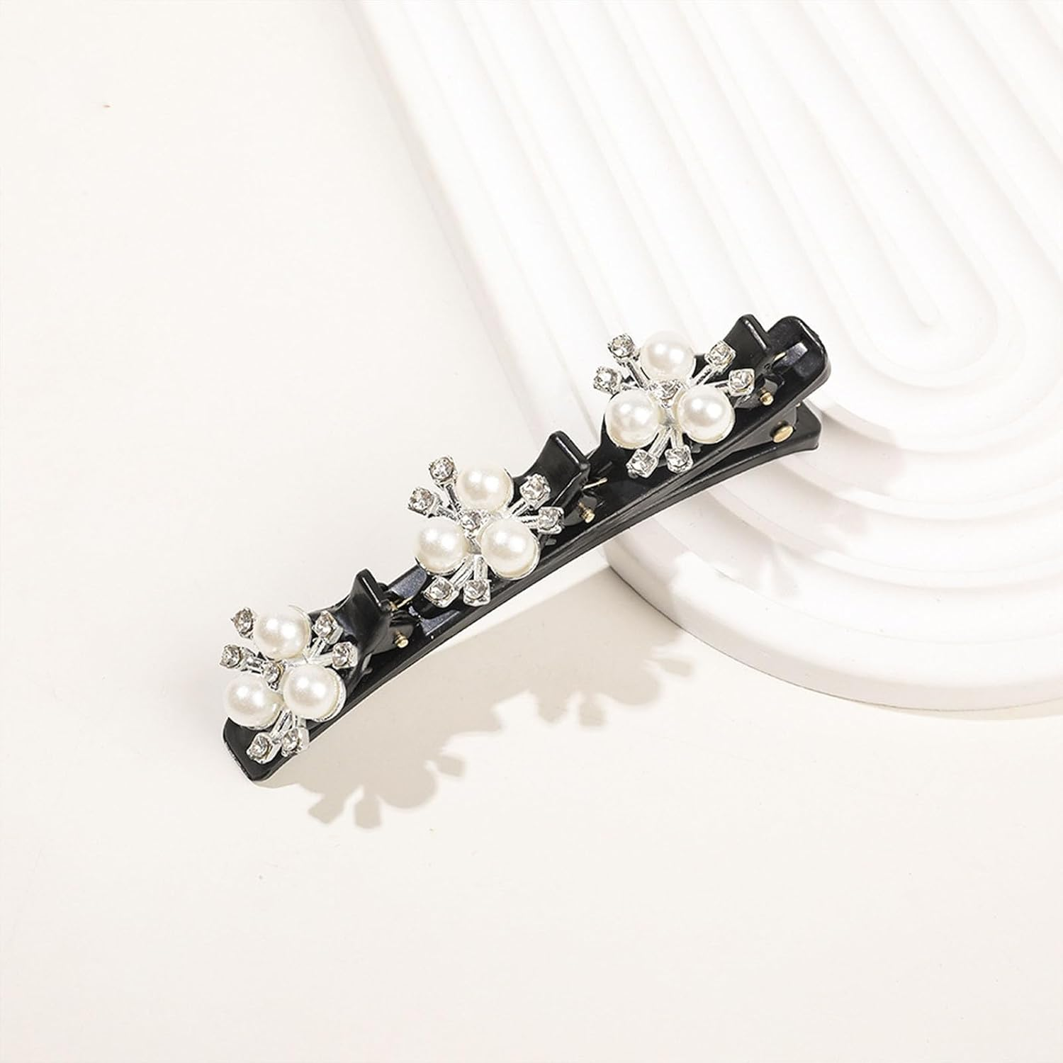 Braided Hair Clips with Sparkling Crystal Stone and 3 Small Clips Beaded Hairpin Duck Bill Clip Braided Hair Clip with Rhinestones for Women as a Gift (Style:B) image number 6