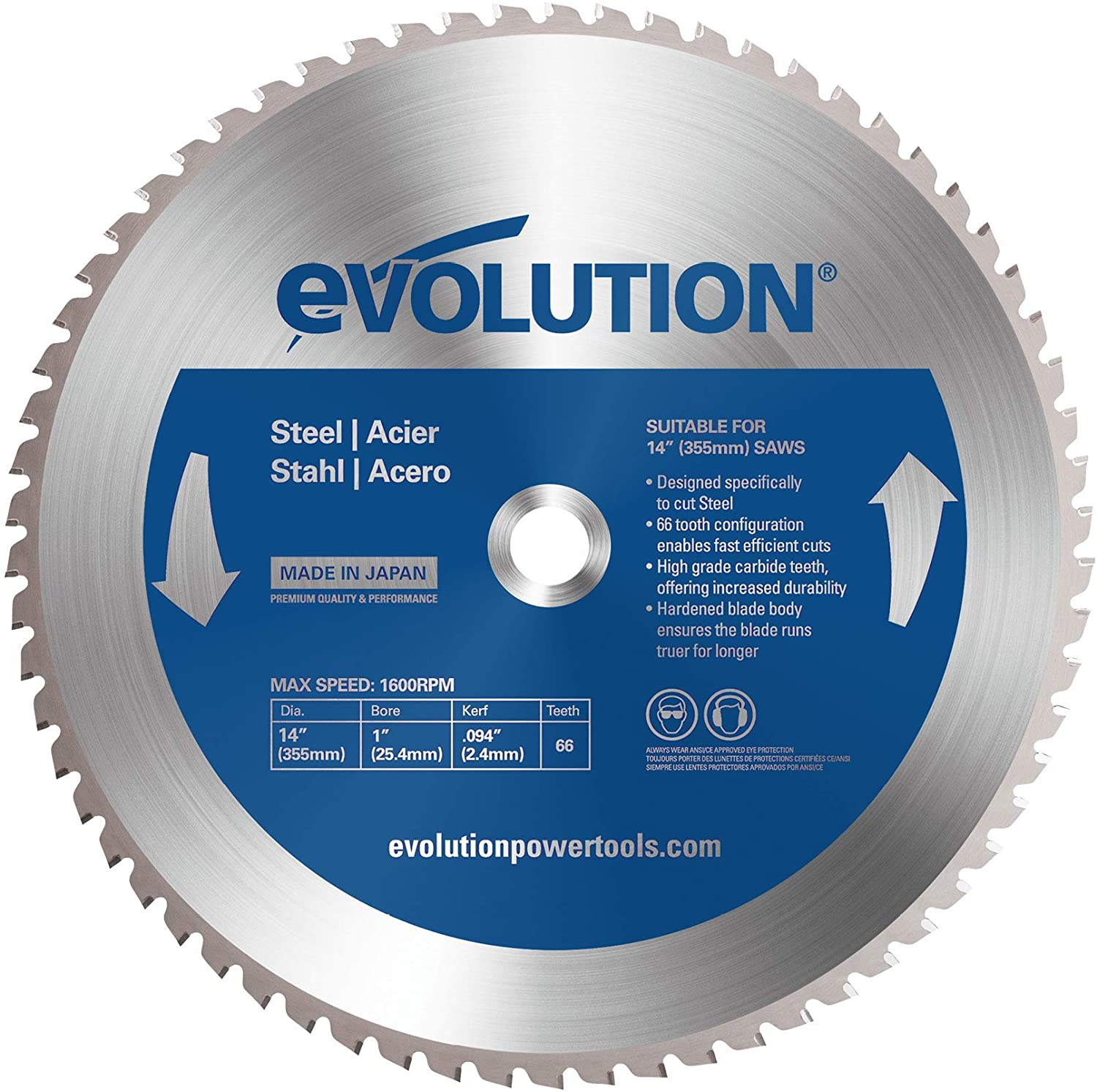Evolution Power Tools 66TBLADE Blade for Cutting Mild Steel, for Circular and Chop Saws, Carbide-Tipped TCT Blade for Cold Metal Cutting, 66 Teeth, 355 Mm image number 3