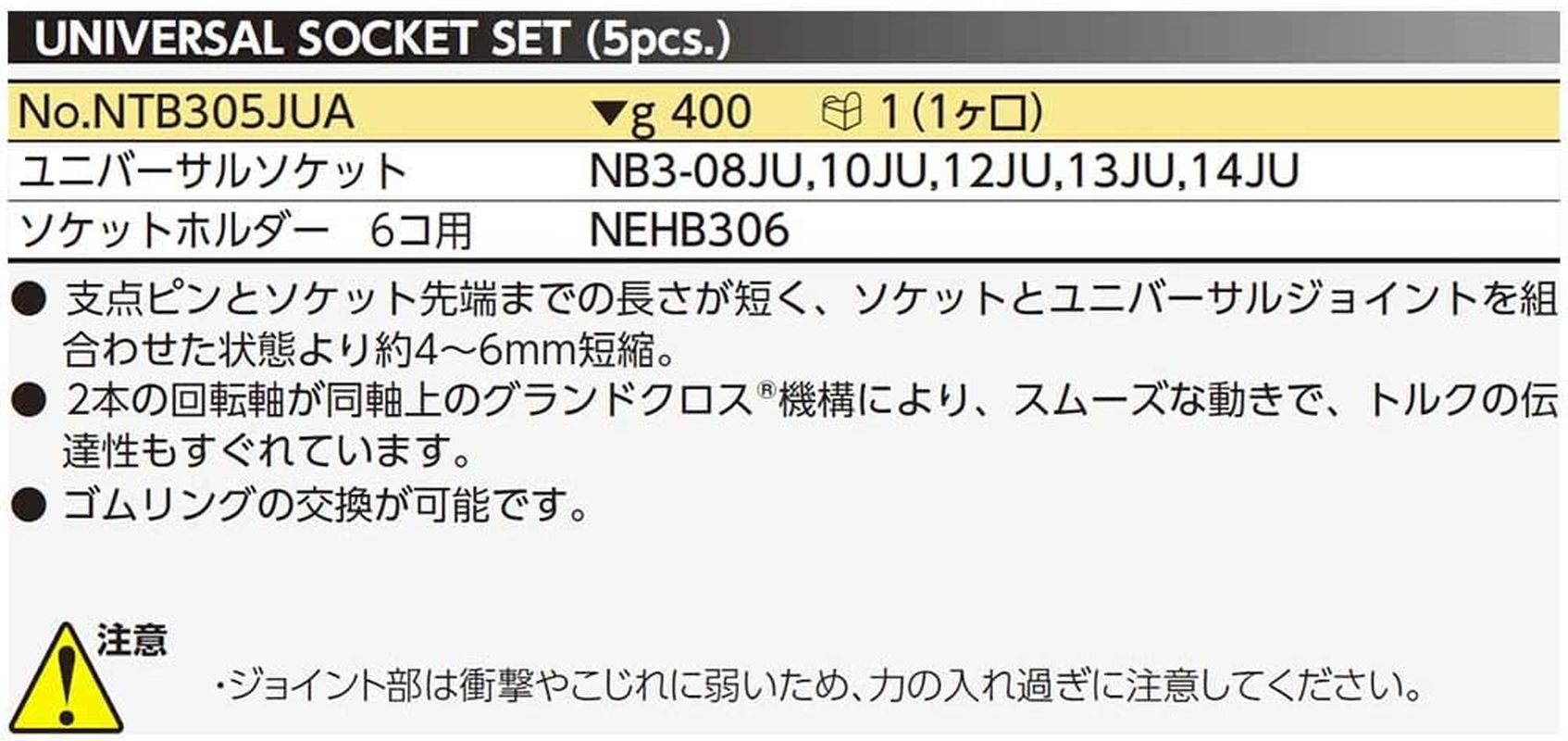Kyoto Machine Tools (KTC) Neplos 3/8 Inch (9.5 Mm) Universal Socket Set, Set of 5 NTB305JUA image number 6