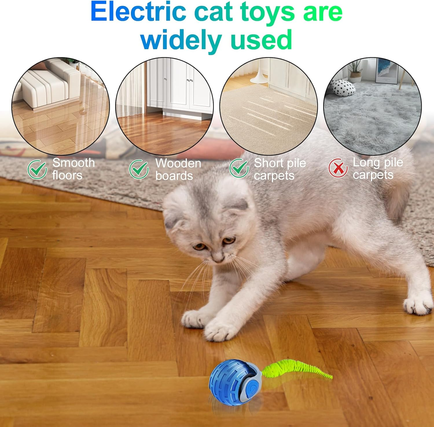 Wenosda Interactive Cat Toy Ball, 2Pcs Rechargeable Cat-Balls, Dog Automatic Electric Moving Rolling Ball, Rechargeable Smart Pet Toy with 2 Adjustment Modes (Blue +Red image number 2