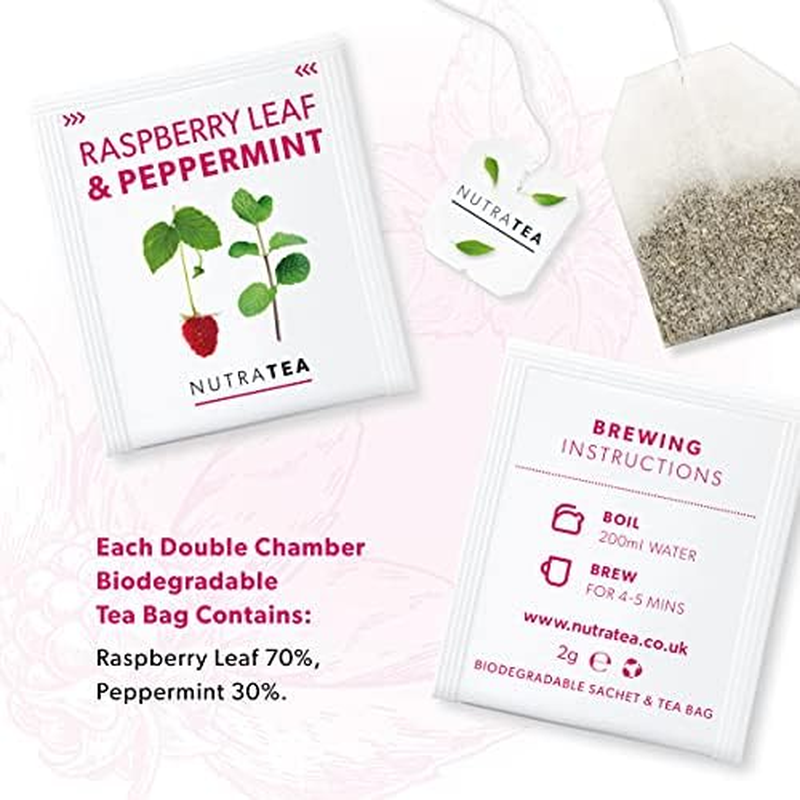 Nutra Tea - Raspberry Leaf & Peppermint Tea - Raspberry Leaf Tea for Pregnancy & Expectant Mothers - 40 Tea Bags - Herbal Tea - (2 Pack) image number 3