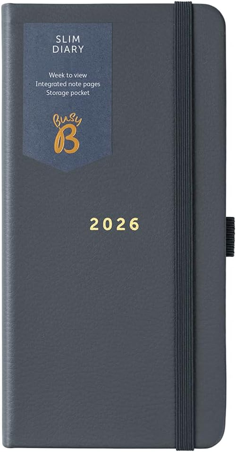 Busy B 2026 Slim Weekly Planner Diary with Birds Cover - Compact Design Pocket Diary, Week to View Layout, Notes Pages & Storage Pocket - Handbag-Sized Journal for Organisation