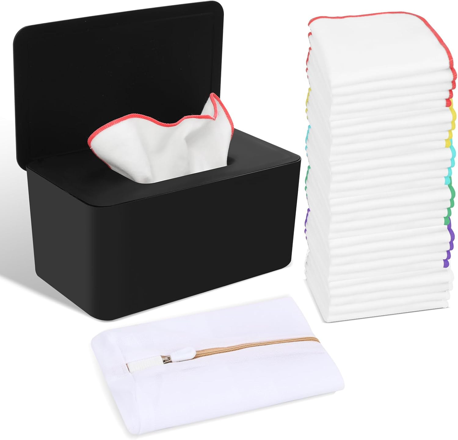 54 Pack Flannel Cloth Wipes with Green Upgraded Dispenser, Reusable & Durable Cloth Wipes, Body Face Hand Washcloth