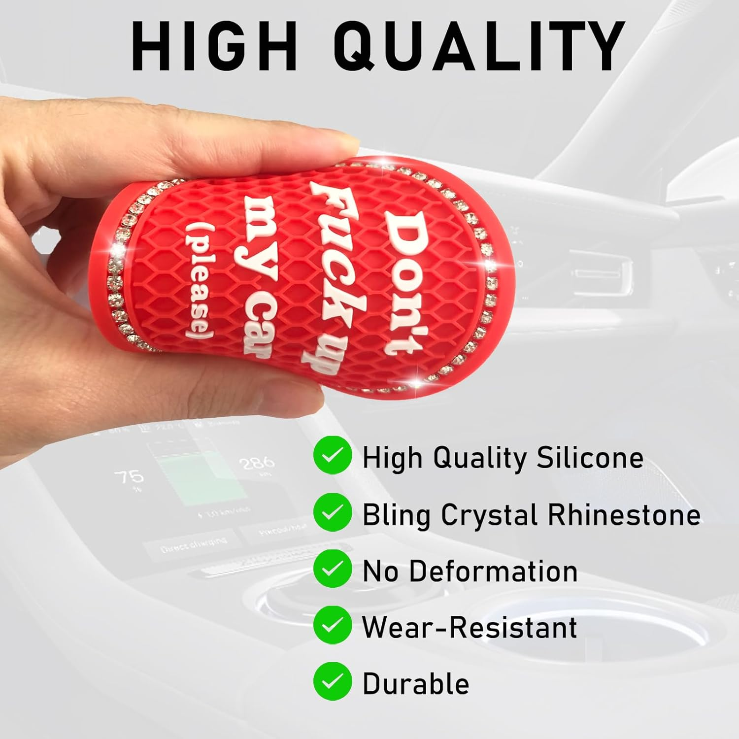 Kewucn 2 Pack Bling Car Cup Holder Coasters, 2.77 Inch Anti-Slip Soft Rubber Crystal Rhinestone Auto Cup Insert Pad, Universal Vehicle Interior Decor Accessories for Car SUV Truck (Red)