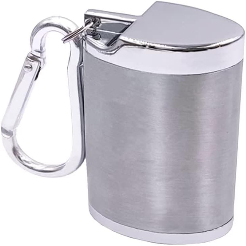 Hourwof Metal Portable Ashtray with Lid,Outdoor Pocket Ashtray for Cigarettes,Travel Ash Trays with Keychain,Oval Silver - Green image number 2