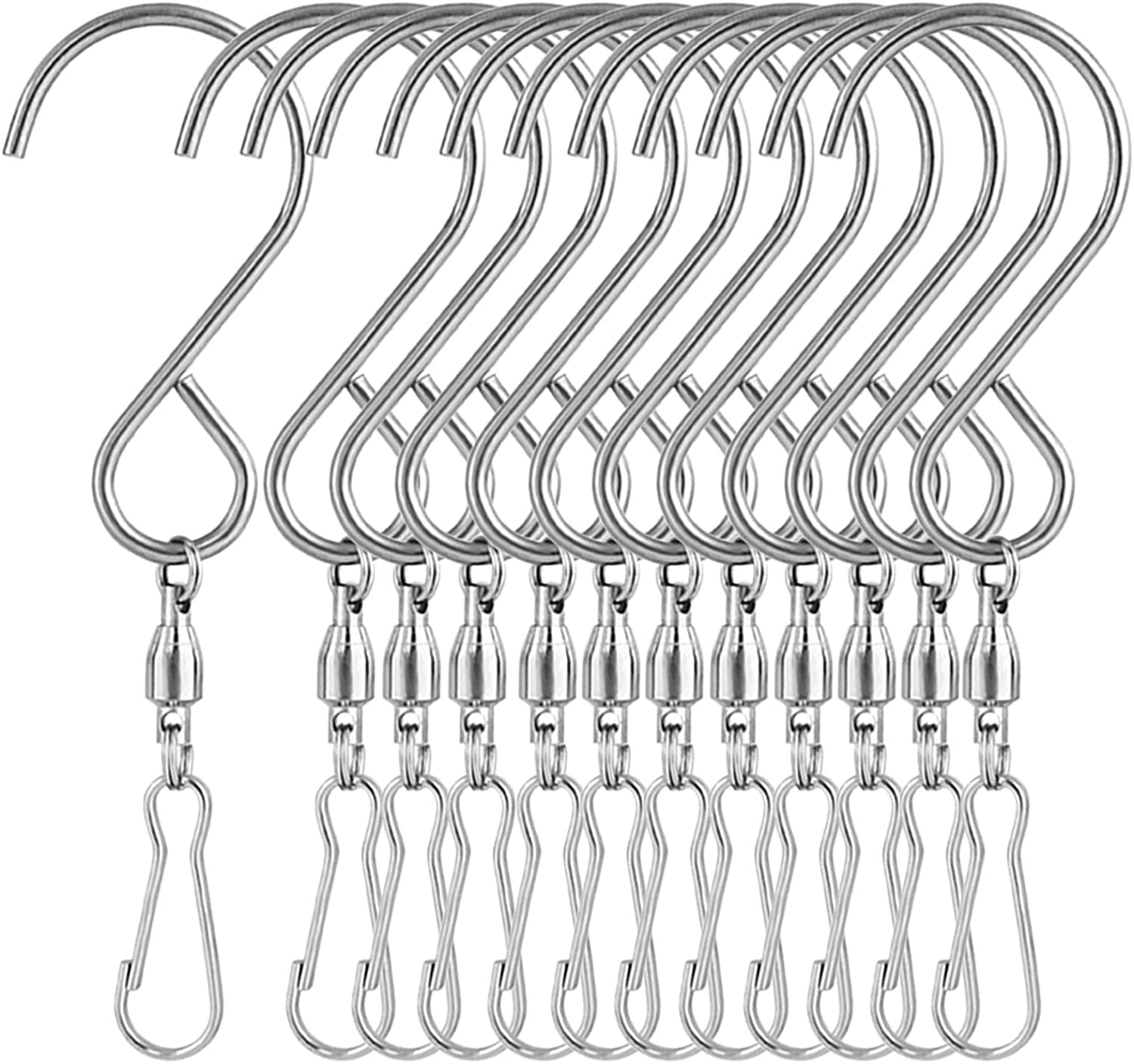 AMZSEVEN 8 Pack Swivel Hooks Clips for Hanging Wind Spinners, Wind Chimes, Bird Feeder, Crystal Twisters Party Supplies （Silver）