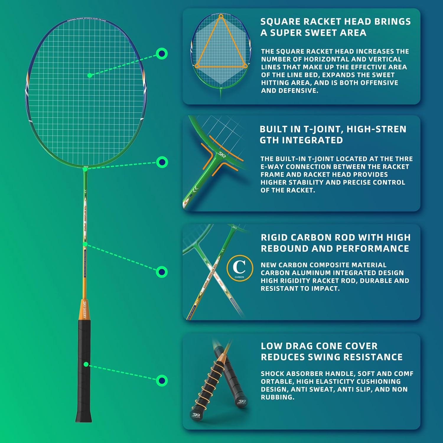 Professional Badminton Set with Winch System,Portable Badminton Net Includes Carbon Aluminum Badminton Rackets Set of 4,3 Shuttlecocks and Carrying Bag,Badminton Sets for Backyards,Beach (Blue) image number 6