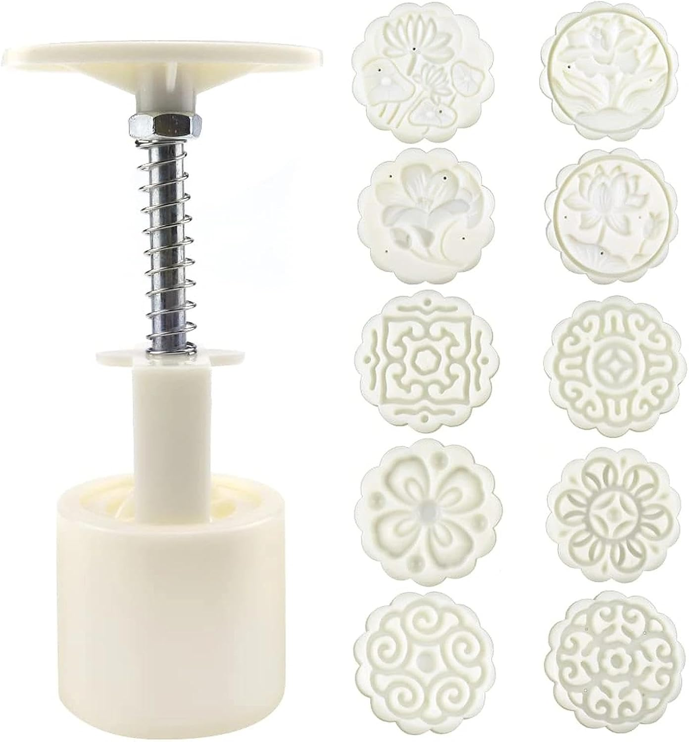 Moon Cake Molds Flower Mooncake Mould 50G Safety Hand Pressure Mooncake DIY 10 Pcs Cookie Stamps Biscuit Making Moulds for Baking Cookies Dessert Christmas image number 5