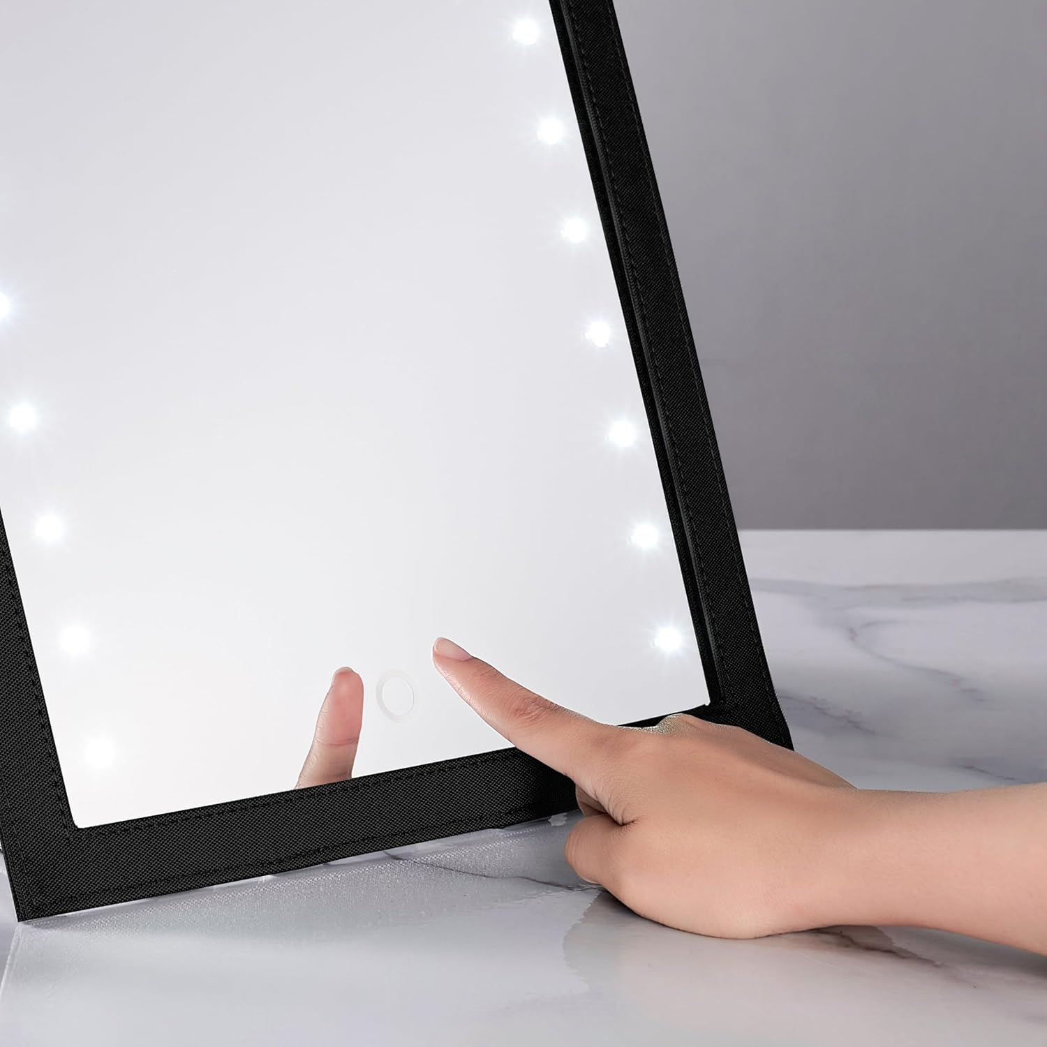 BRUUN Foldable Mirror with Dimmable LED Light for Luminous View &ndash; a (13.6 X 43.5 Inches) Black Hangable Backstage Mirror with Touch Control Power Button for Dancers and Artists at Home, Spa or Event