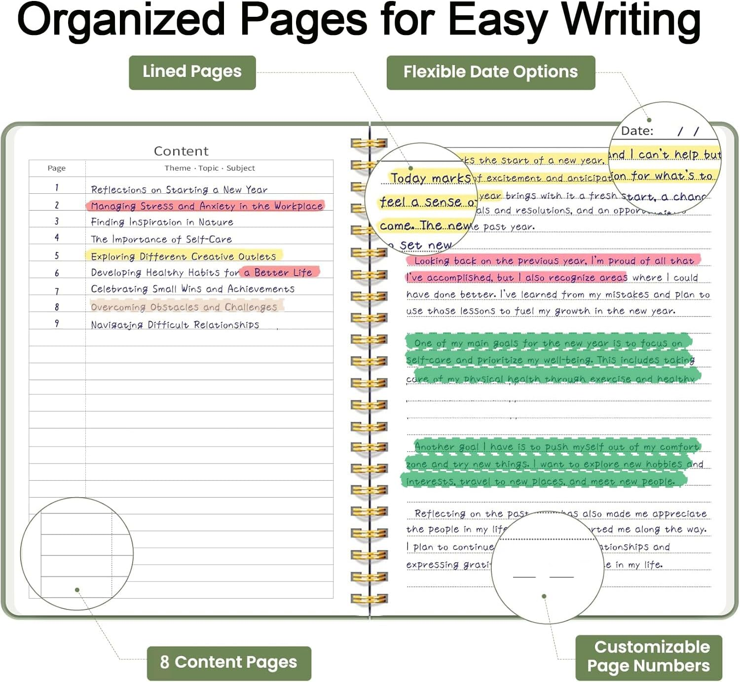 TUNJEJINY Lined Spiral Journal Notebook, A5 College Ruled Journals for Women Men, 100 GSM College Ruled Notebooks for Writing Note Taking and Office School Supplies 6.1" X 8.47" 136 Pages (Green) - Blue image number 7
