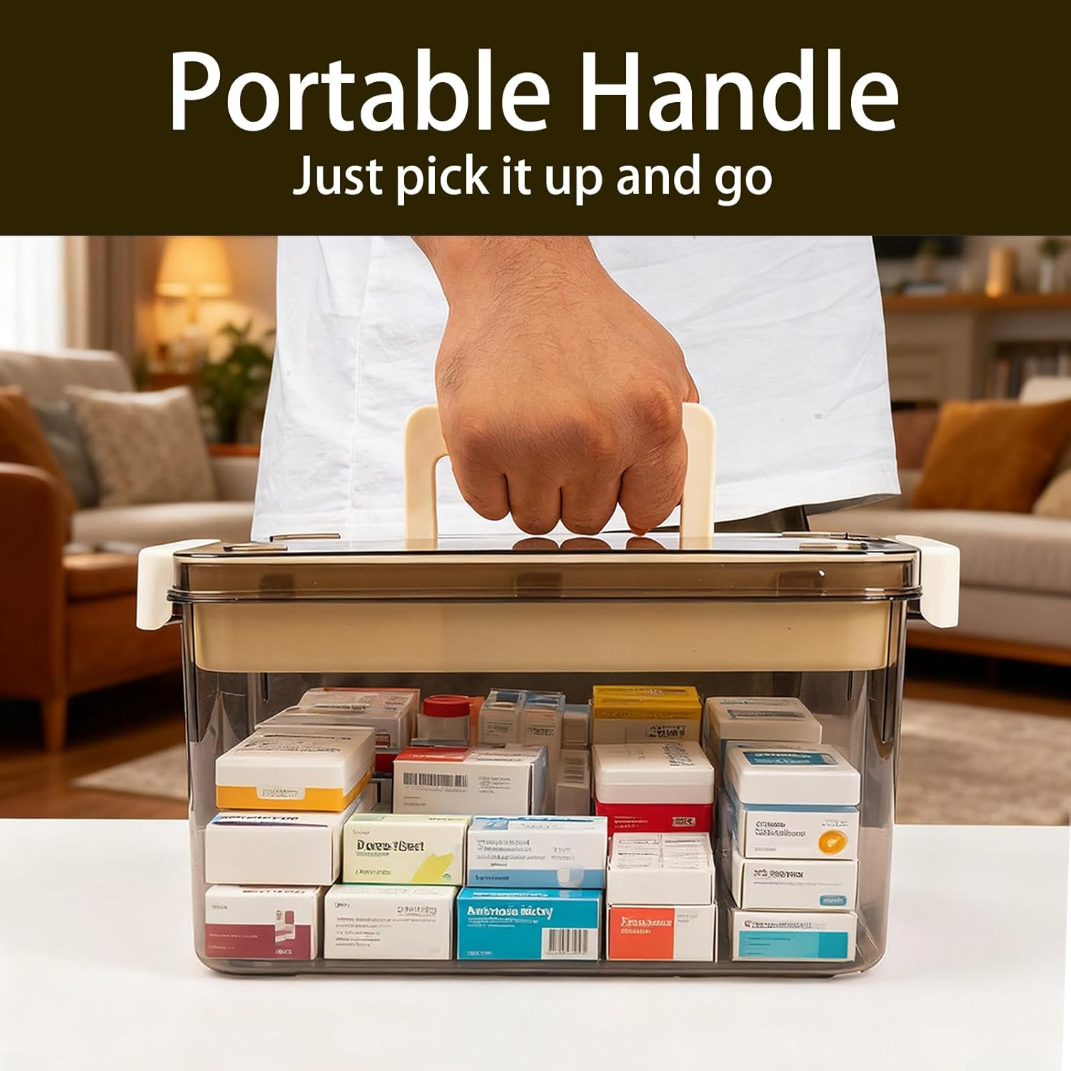 Portable Medicine Storage Box Organiser, Multipurpose Medical Box with Pill Box, Water-Resistant First Aid Kit Container with Handle for Home, Travel & Emergency Use image number 4