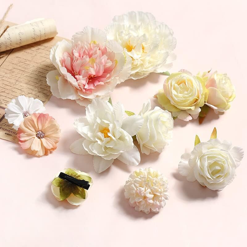 12 Pieces Multicoloured Bohemian Flower Hair Clips Rose Hair Barrettes Artificial Hair Flower Clip Boho Bridal Claw Clip Hair Pin Hair Accessories for Girls and Women image number 2