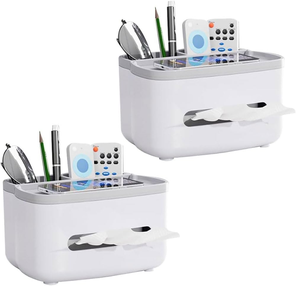 Multifunctional Rectangular Tissue Box Cover with Storage Organizer &ndash; 2-Piece Napkin Holder & Paper Dispenser for Living Room, Bathroom, Bedroom, Kitchen, Office &ndash; Remote Control Holder image number 5