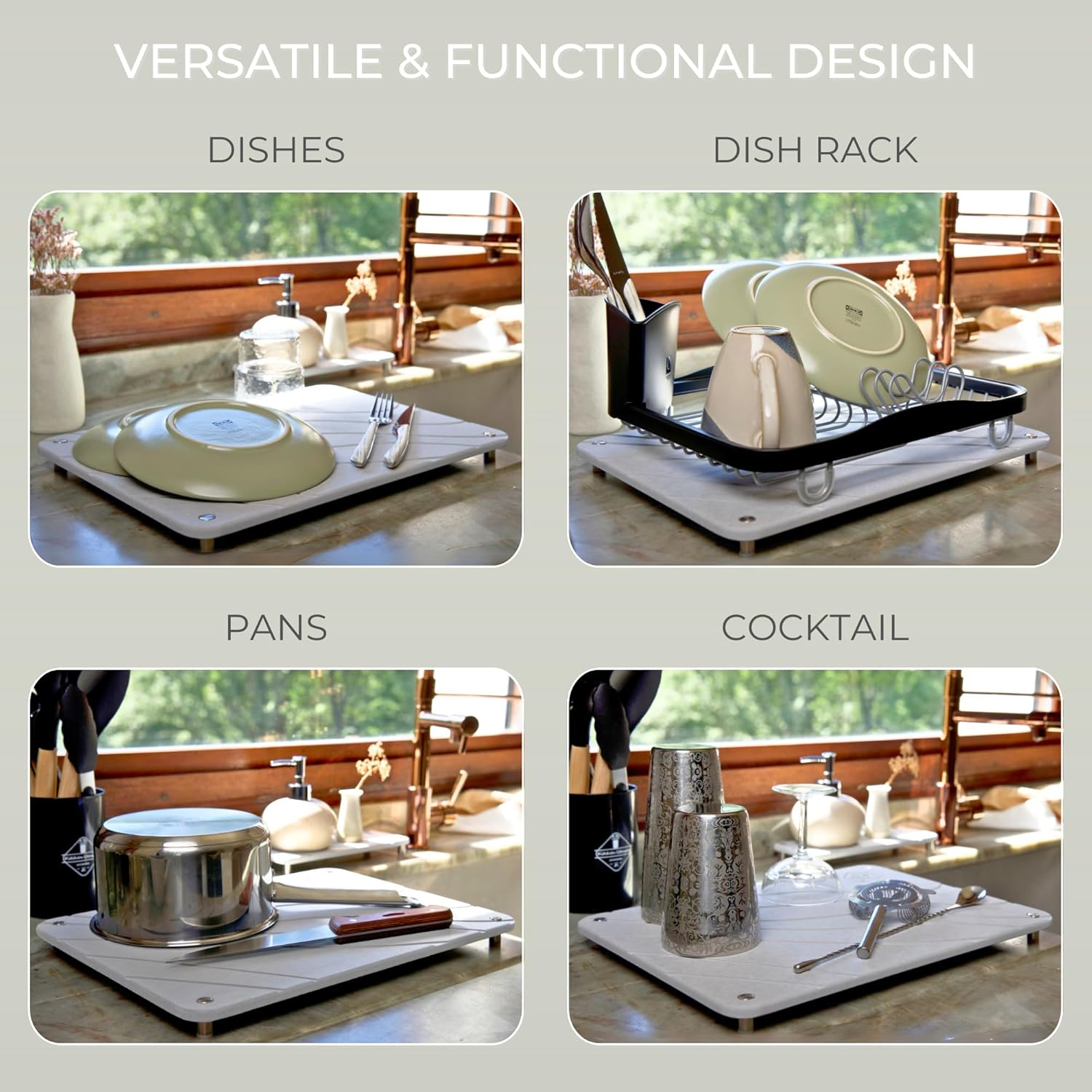 Natureva Home - Stone Dish Drying Mat | Super Absorbent, Quick Dry | Diatomite Mats for Kitchen Counter I Made of Natural Diatomaceous Earth | Absorbing Water Instantly | Design Flow | Colour Slate image number 1