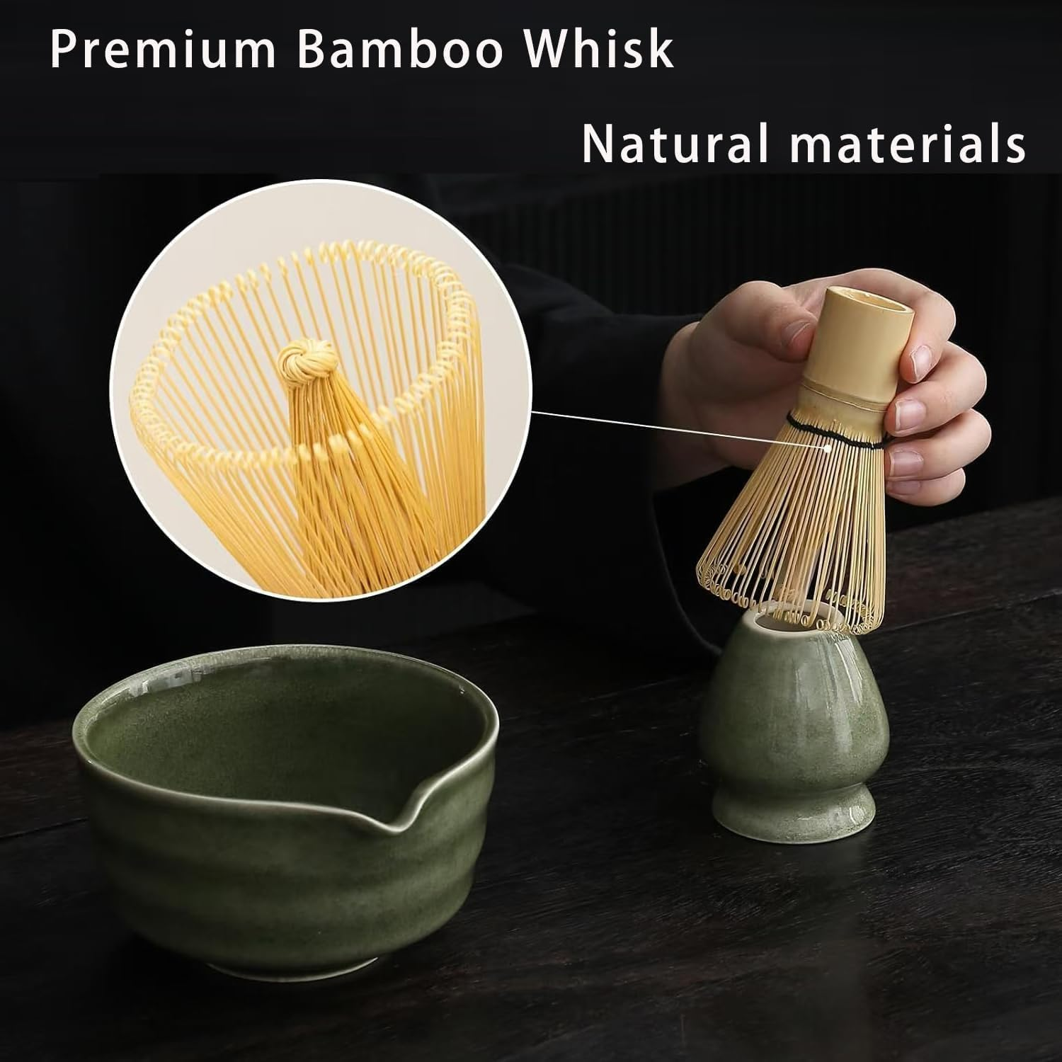 Matcha Set, 6Pcs Matcha Kit Set Includes Bowl with Spout and Bamboo Whisk, Bamboo Scoop, Spoon and Stainless Sifter, Gradient Green Japanese Tea Making Tools image number 1