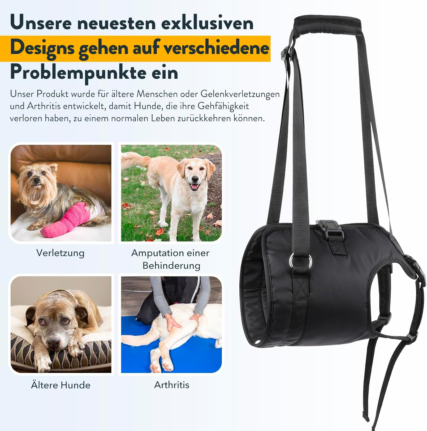 Pzrlit Carrying Aid Dog Stairs, Adjustable Walking Aid for Dogs, Rear Shoulder Strap, Dog Carrying Harness, Carry Bag for Older Dogs, Assistance Vest for Hip and Hind Legs Injuries