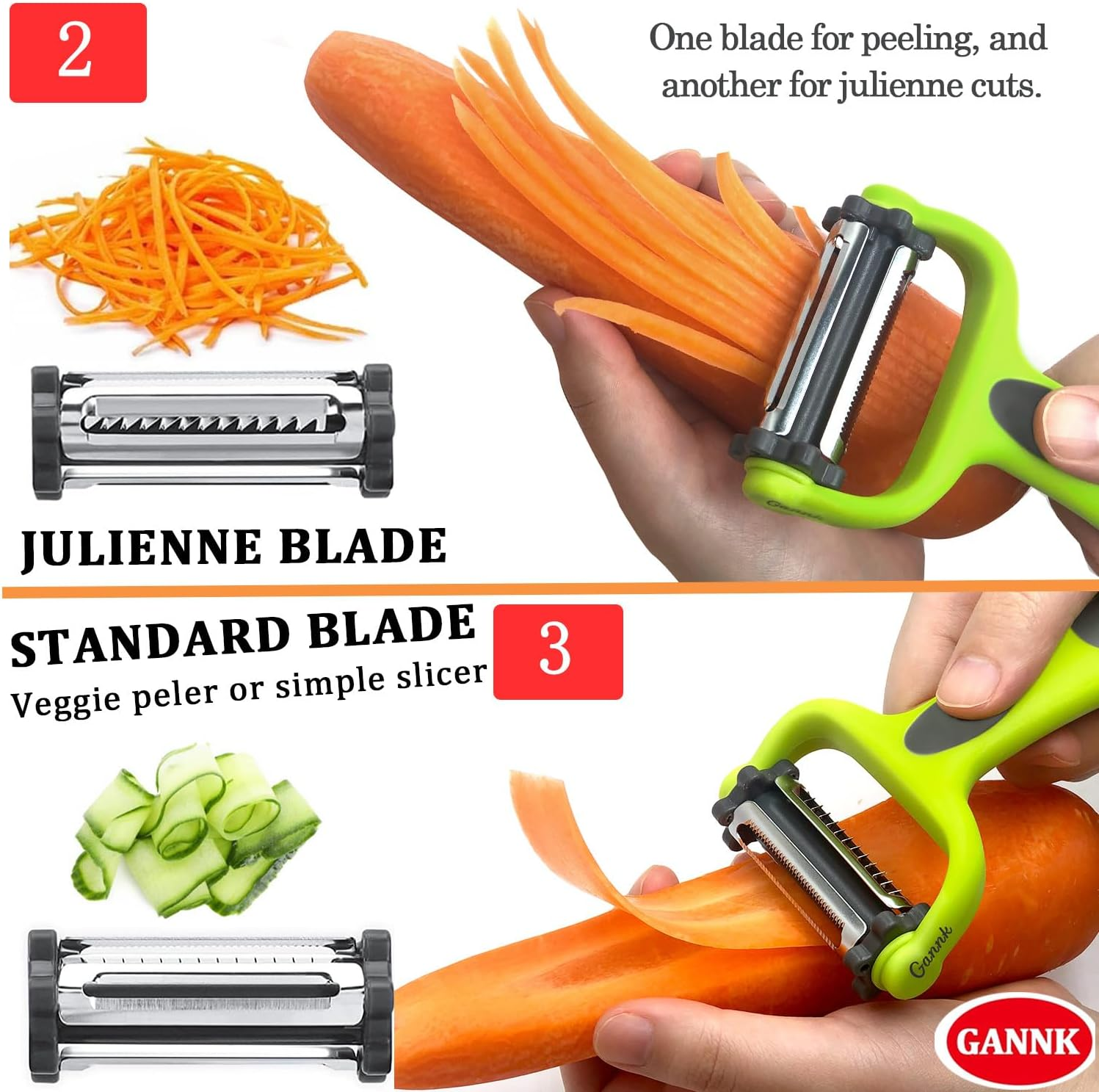Potato Apple Vegetable Peelers for Kitchen, I and Y Peelers for Fruit Veggie Potatoes Carrot Cucumber, 3 in 1 Blade Spin Design with Julienne Function image number 1