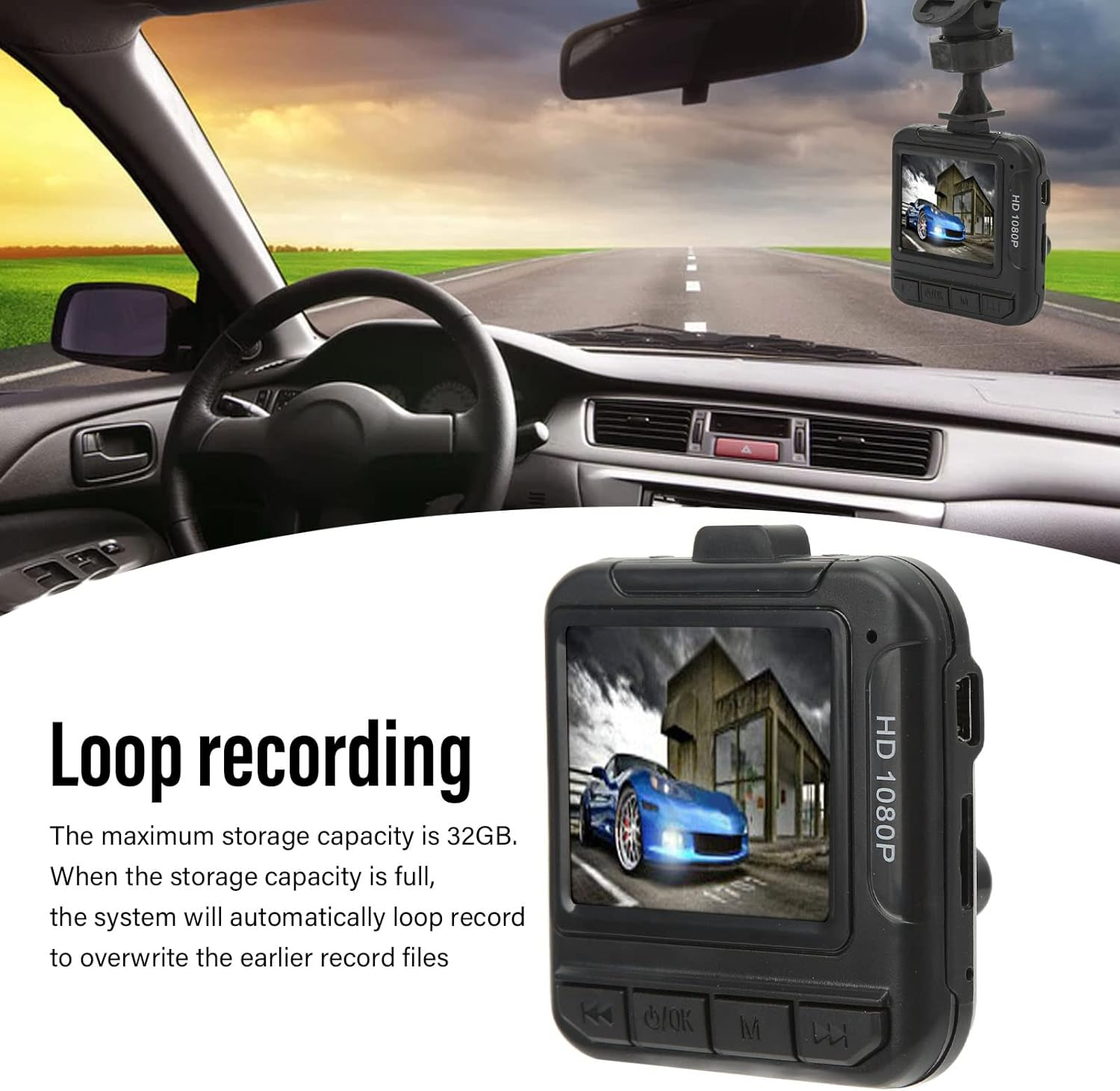 Car Dash Camera 1080P FHD, Dashboard Camera with 1.6In Screen Loop Recording Motion Detection Voice Recording for Vehicles image number 4