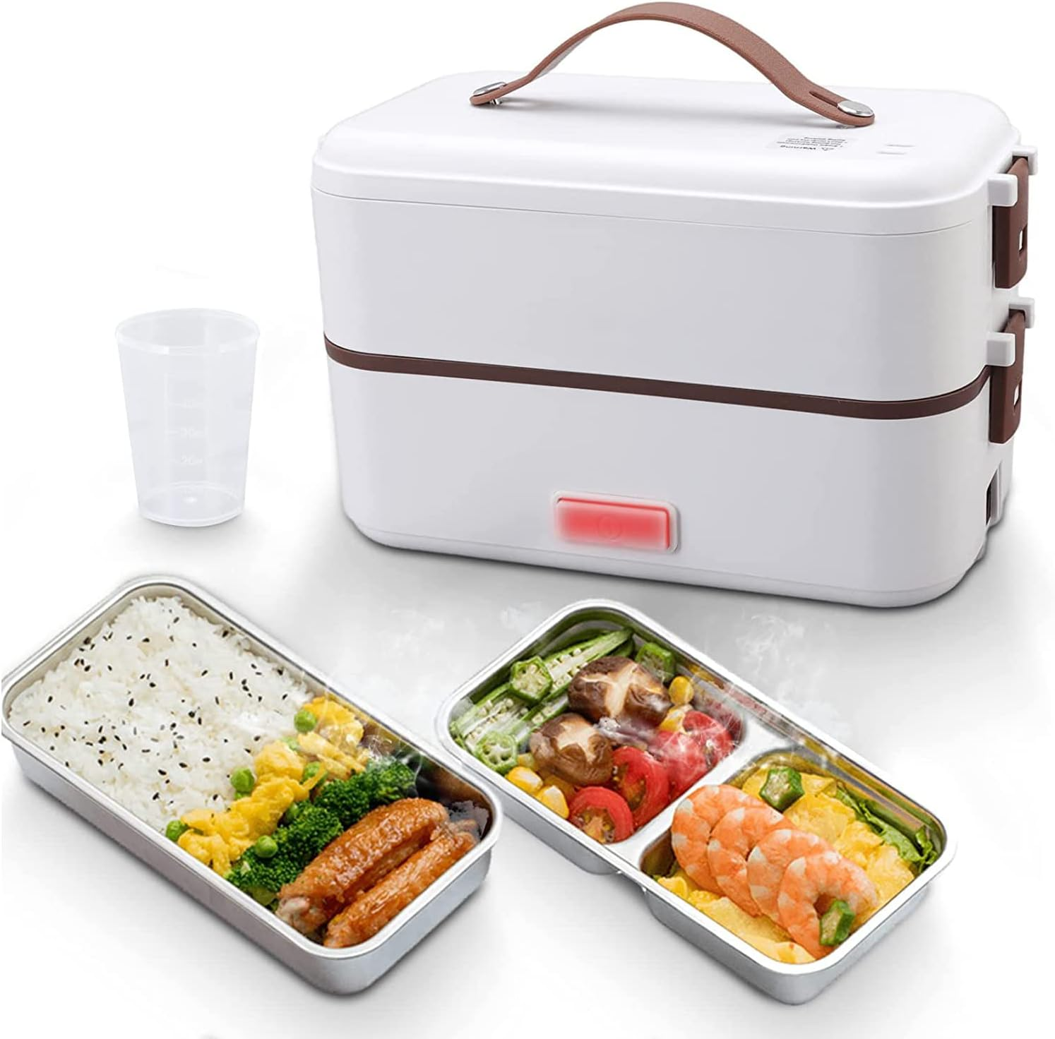 Self Cooking Electric Lunch Box, Portable Food Warmer for Home Office School, 2 Layers 0.8L Mini Rice Cooker Steamer Lunch Box with Removable Stainless Steel Container, Auto Off image number 5