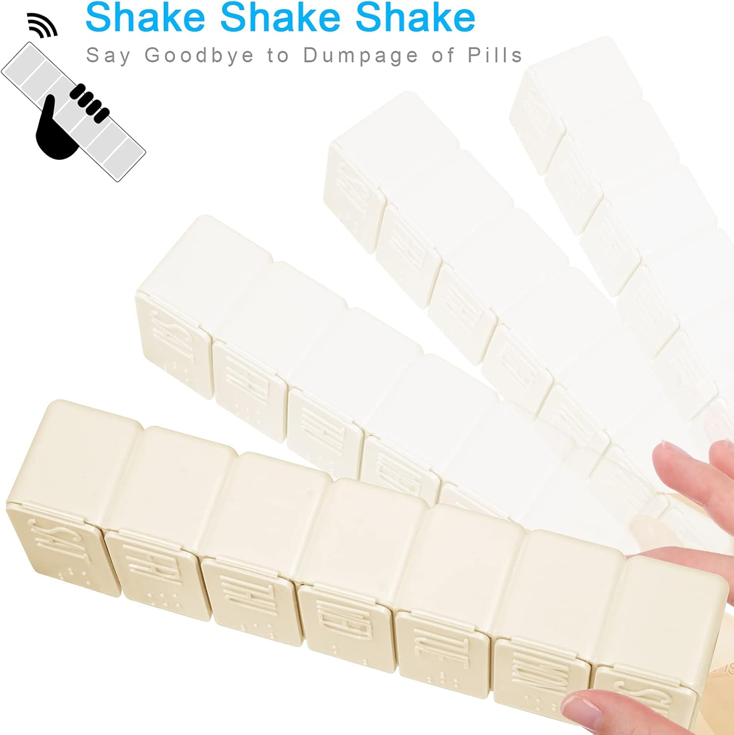 Pill Organizer-Pill Boxes for Travel, 7 Day with Braille Pill Case Vitamins Fish Oil Supplements, Medication Organizer Dispenser for Fish Oils, Vitamin Holder Supplement (Beige+Gray) - Pink+Gray image number 4