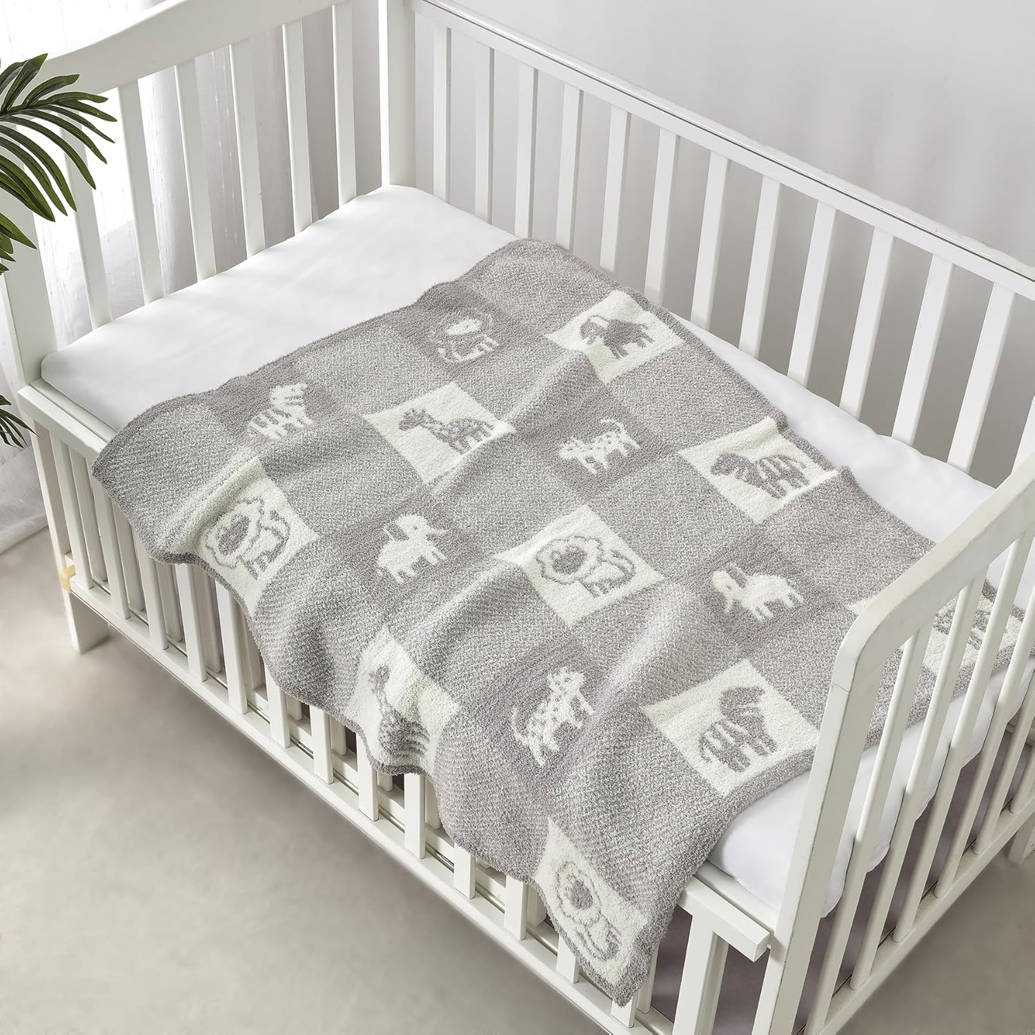 CREVENT 76X102Cm Cozy Soft Warm Chenille Baby Blanket for Girls Boys, Newborn Essentials for Infant, Baby Shower - Animal Grey image number 6